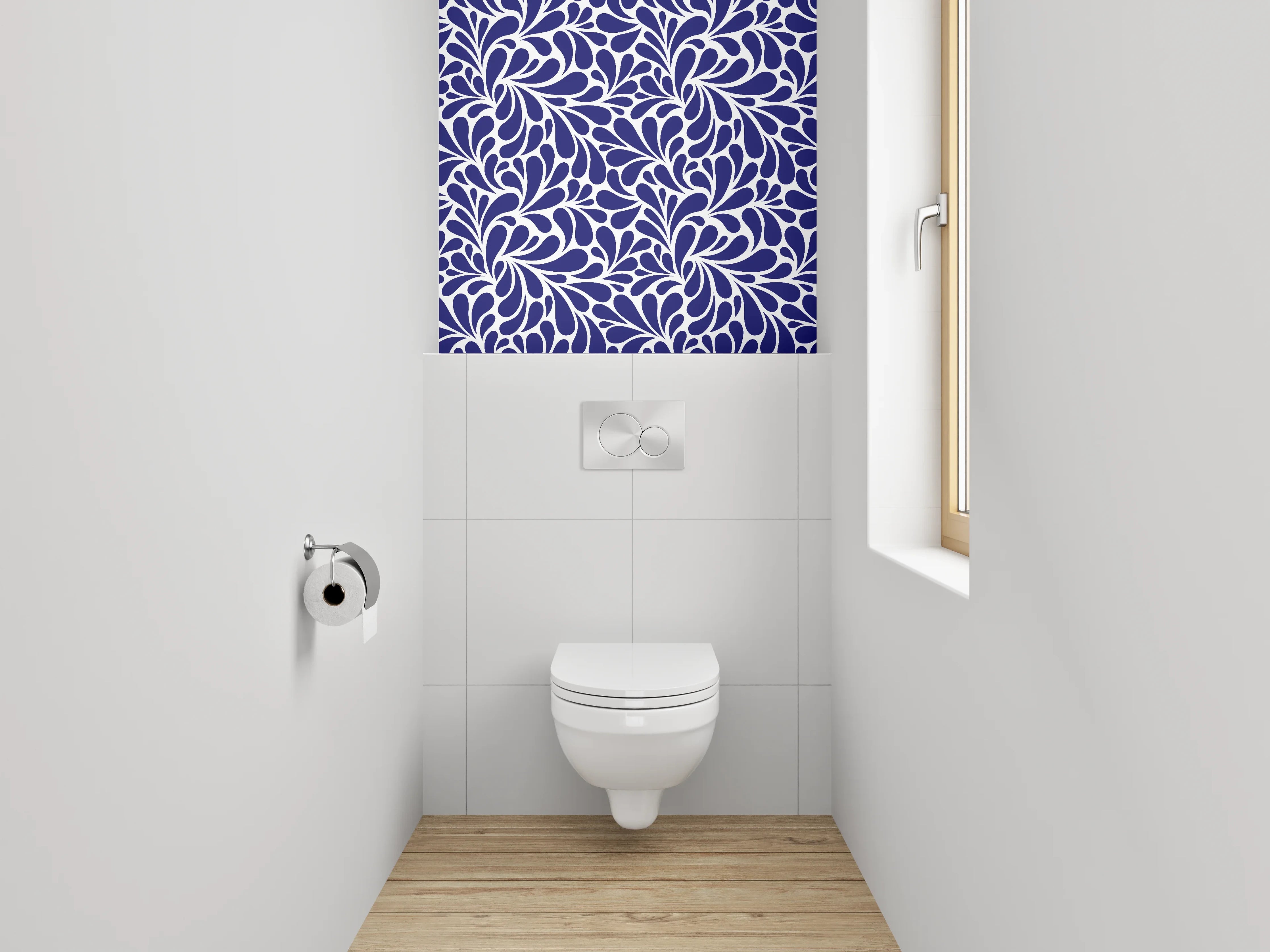 WC-Rückwand - Abstraktes florales Muster Dunkelblau Weiß