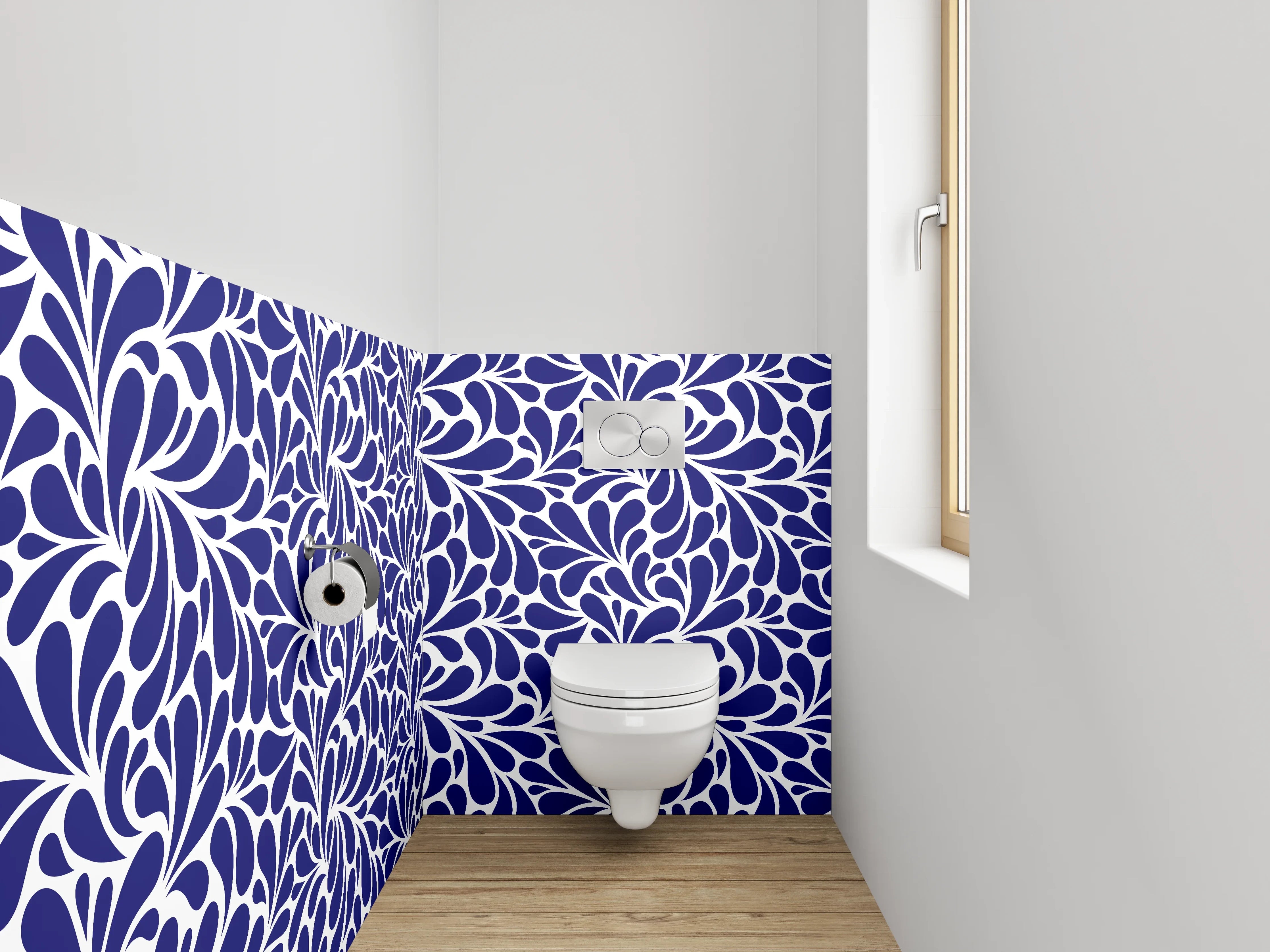 WC-Rückwand - Abstraktes florales Muster Dunkelblau Weiß
