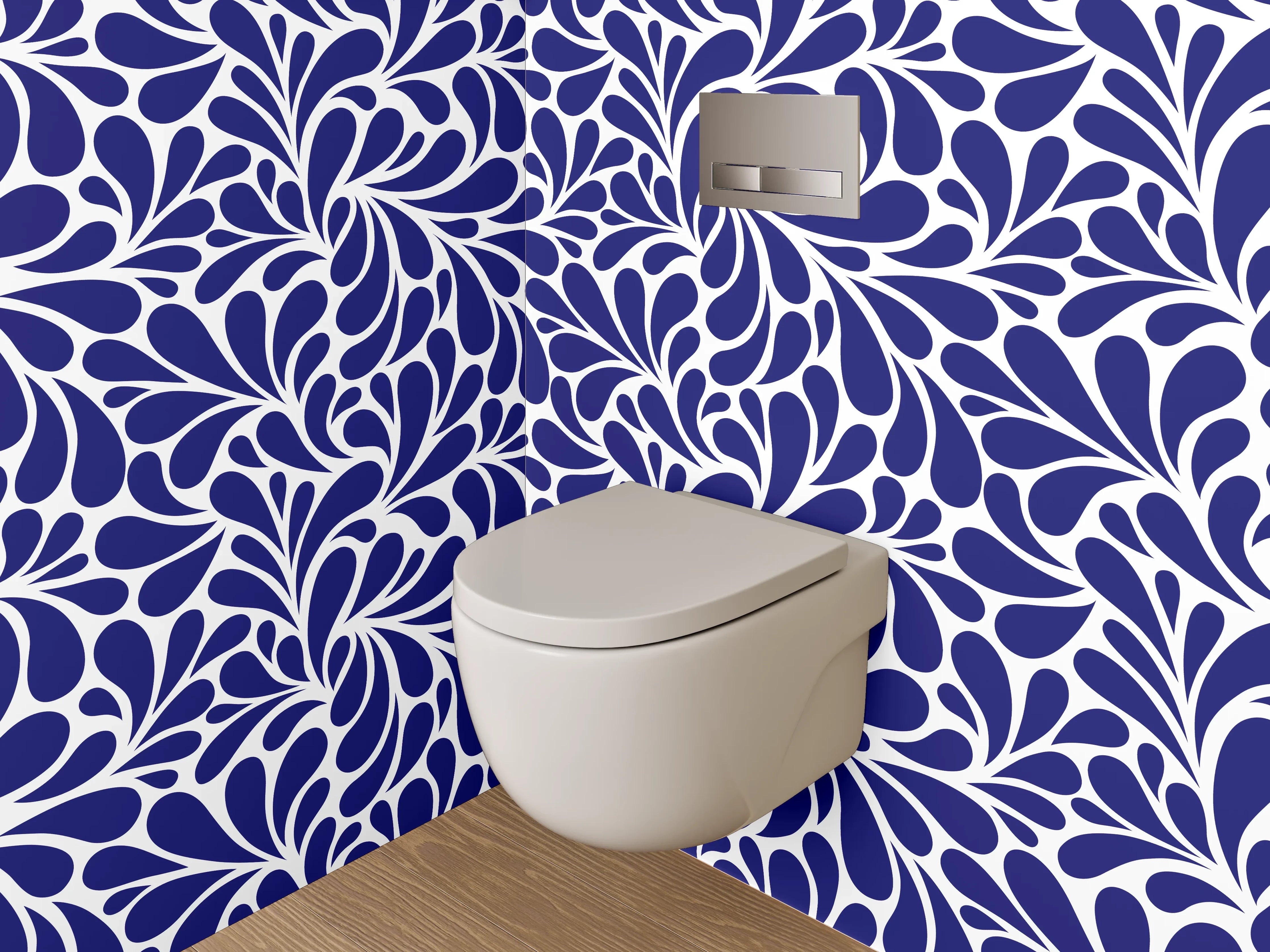 WC-Rückwand - Abstraktes florales Muster Dunkelblau Weiß