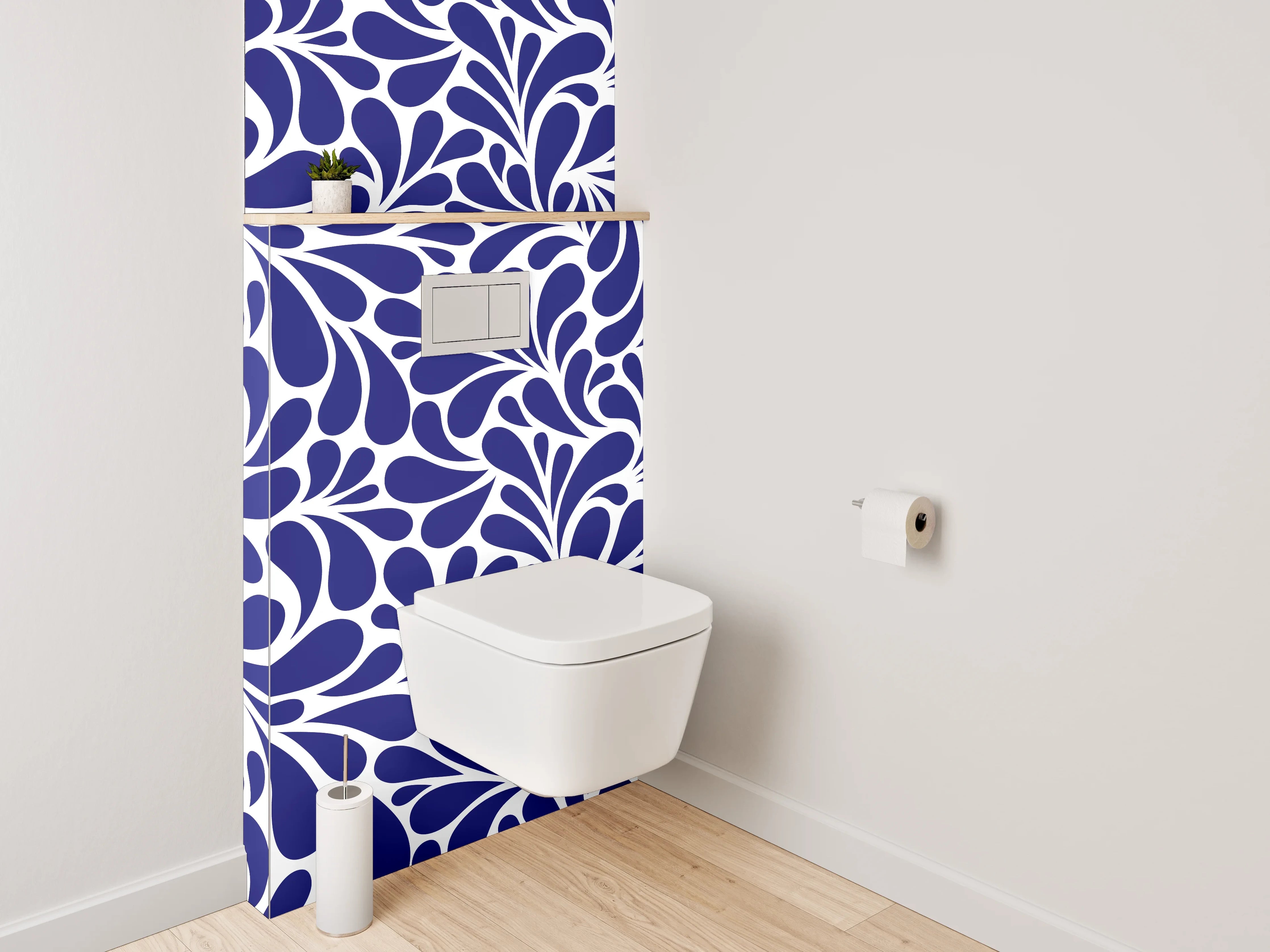 WC-Rückwand - Abstraktes florales Muster Dunkelblau Weiß