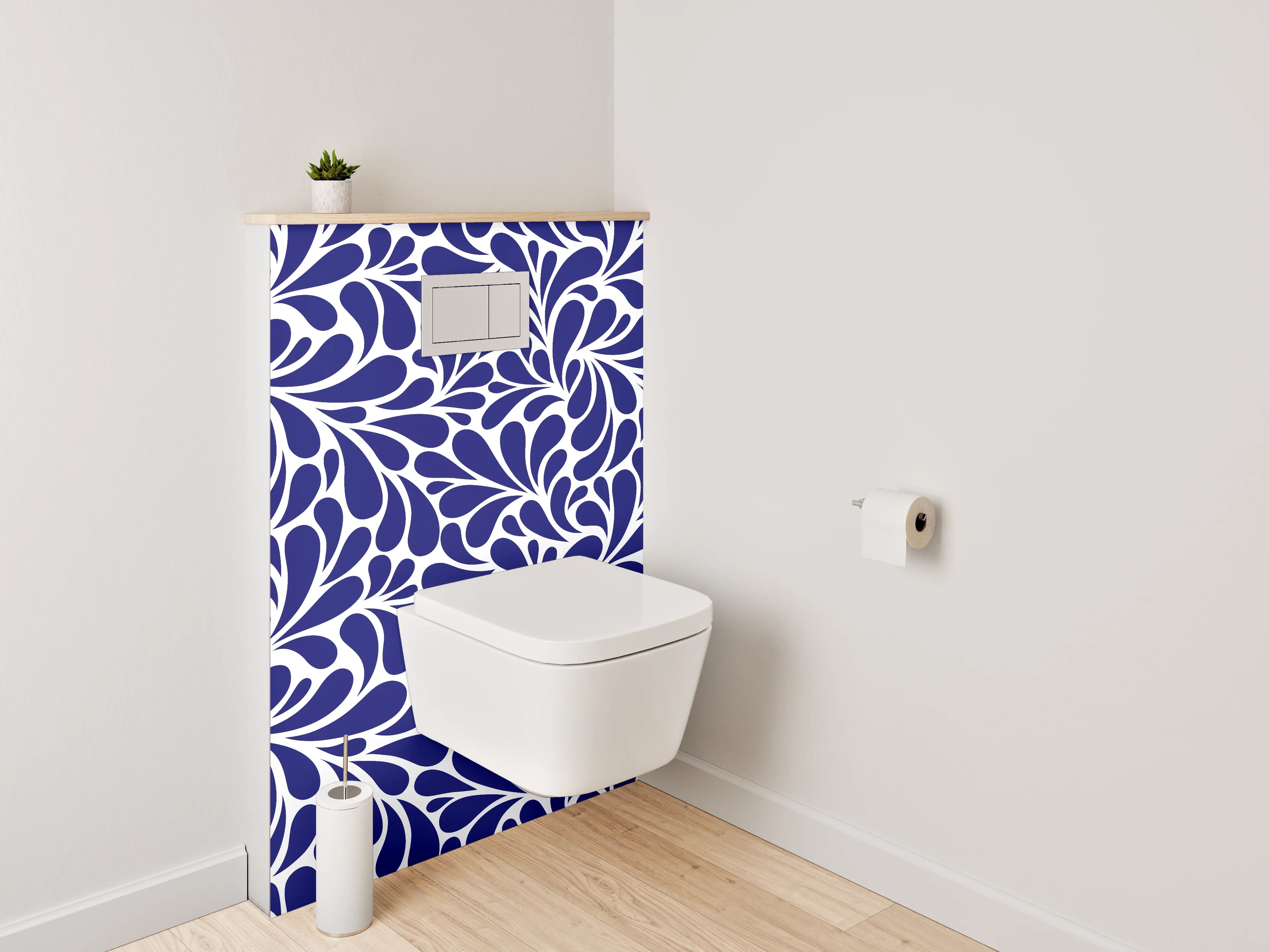 WC-Rückwand - Abstraktes florales Muster Dunkelblau Weiß