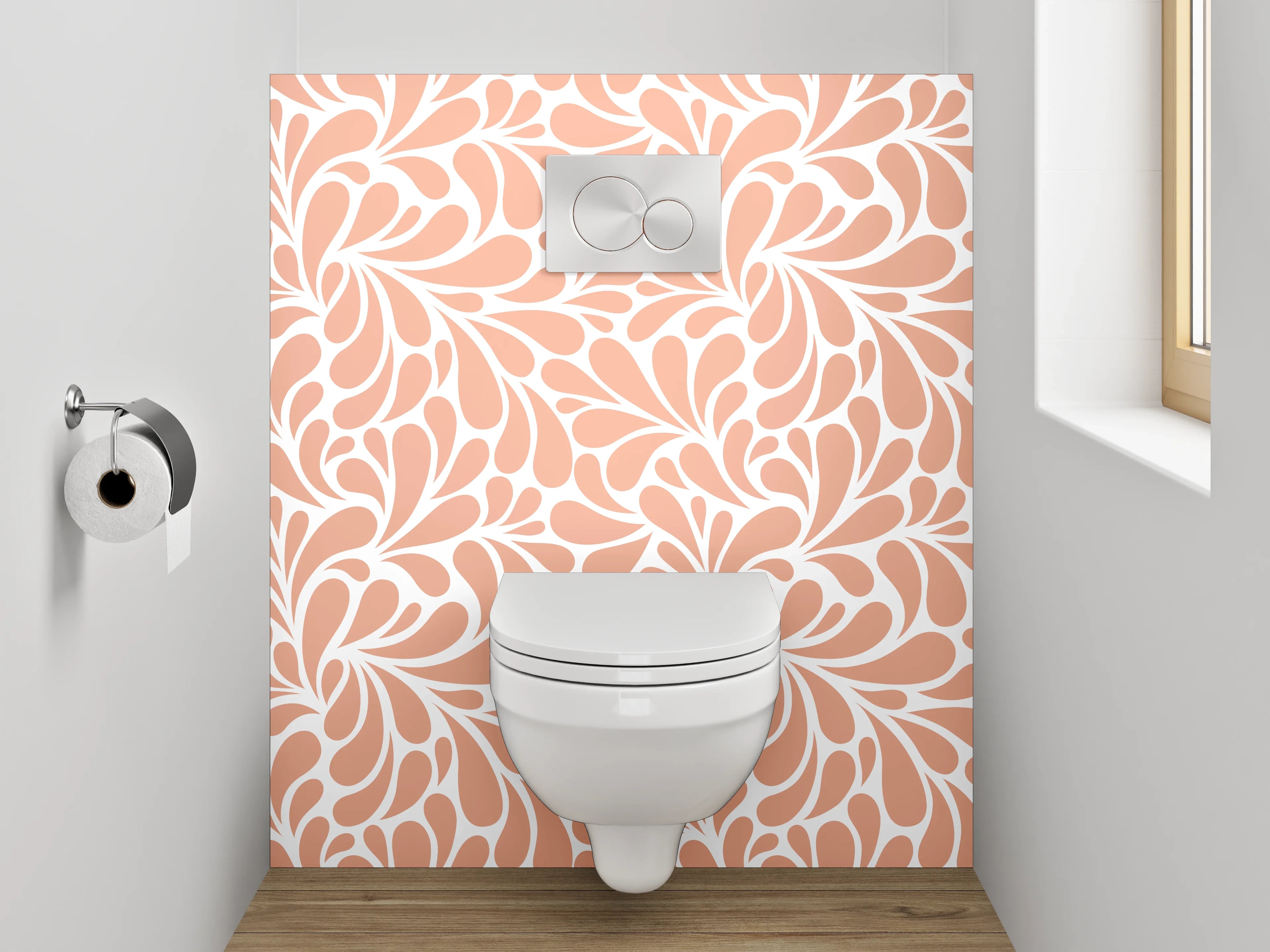 WC-Rückwand - Abstraktes florales Muster Orange Weiß