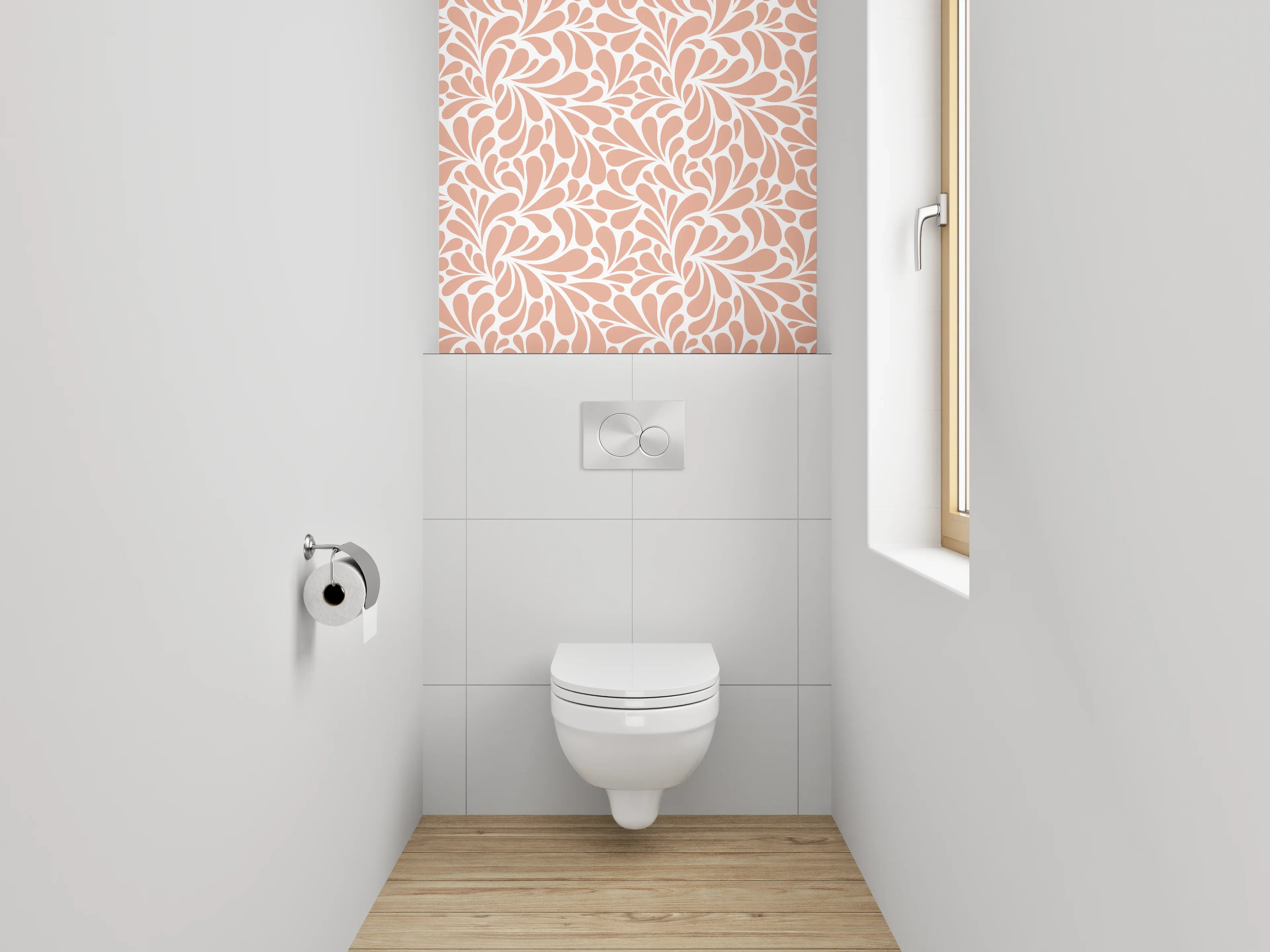WC-Rückwand - Abstraktes florales Muster Orange Weiß
