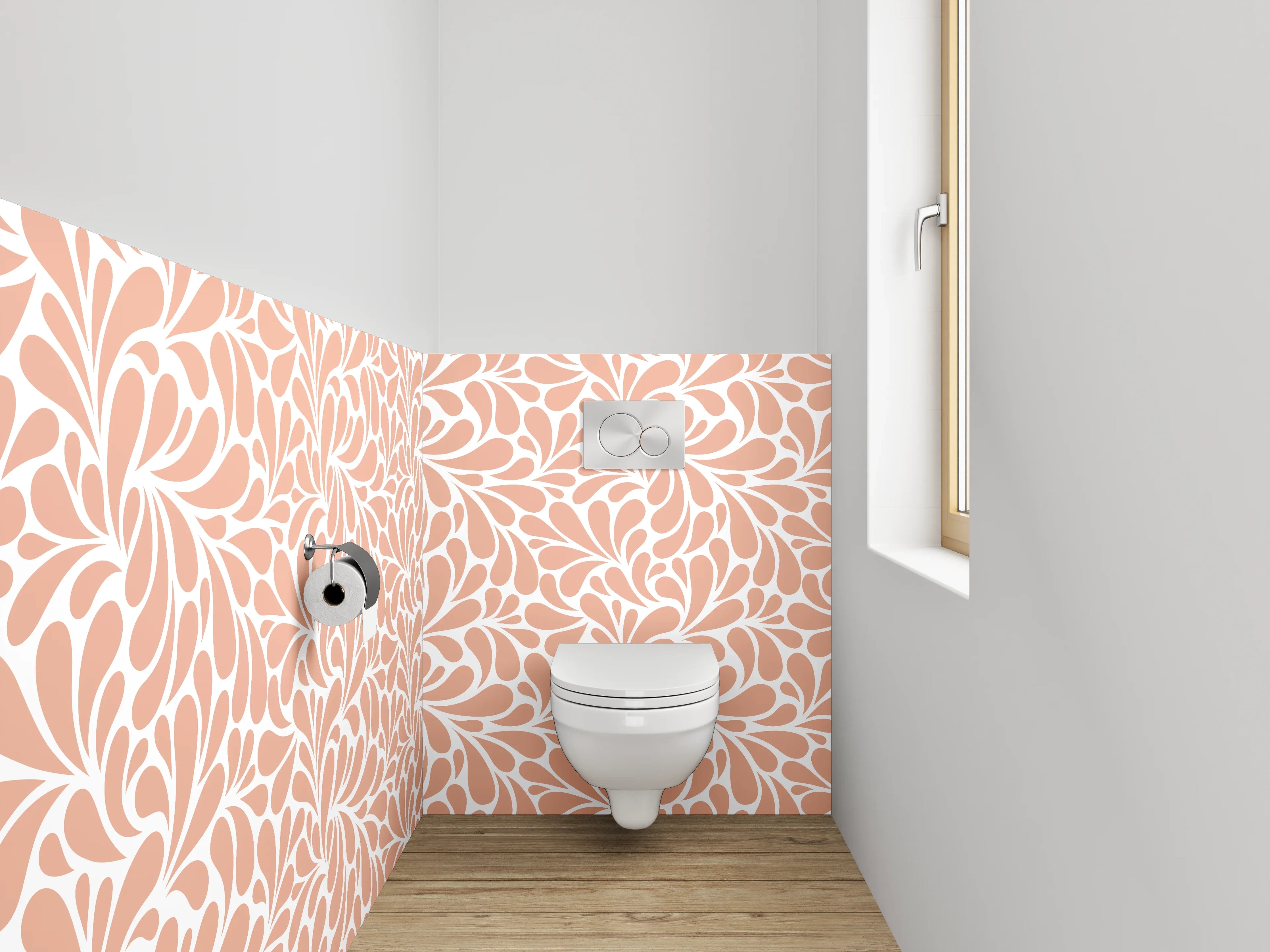 WC-Rückwand - Abstraktes florales Muster Orange Weiß