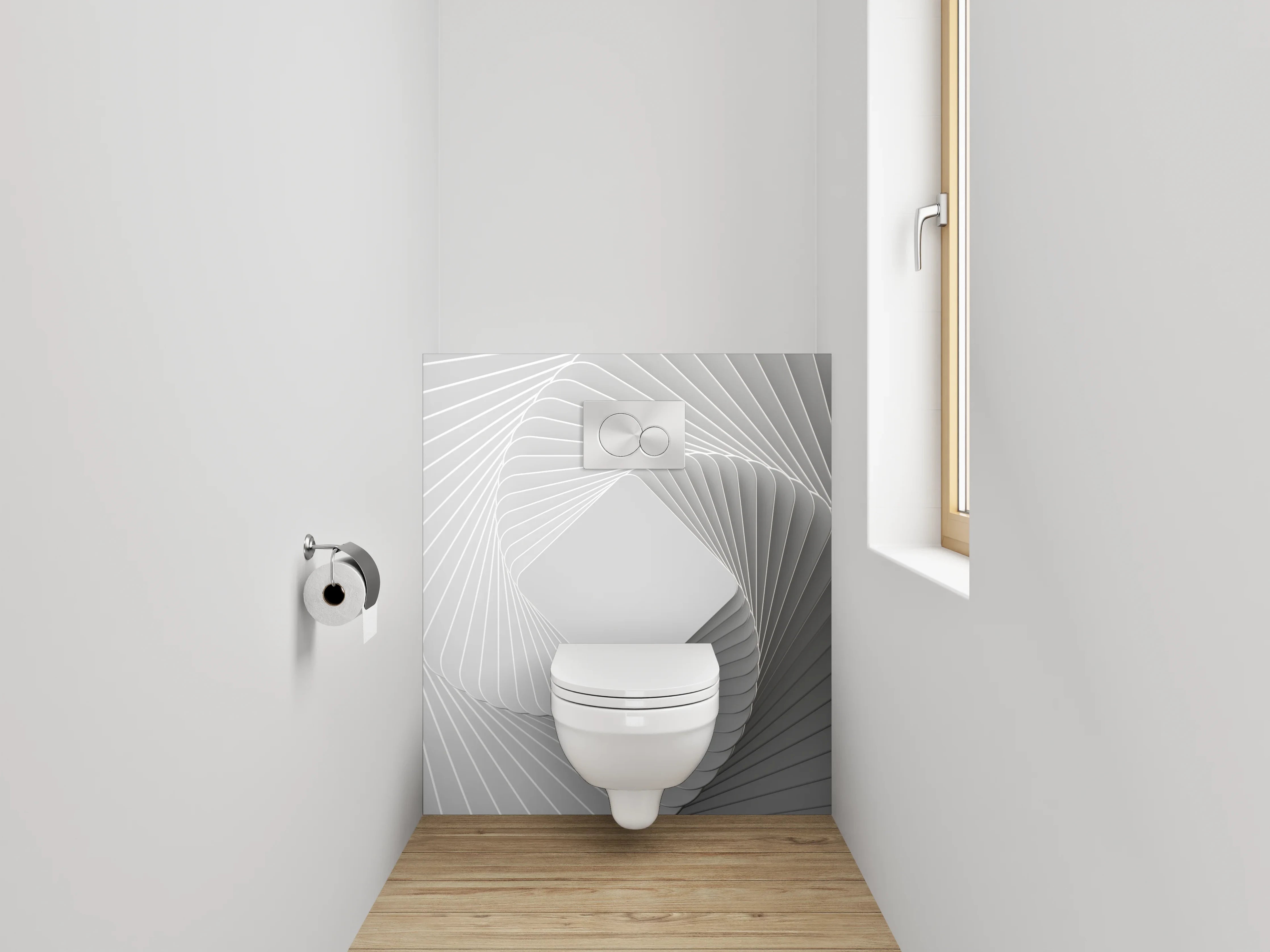 WC-Rückwand - Abstraktes weiß-graues Spiralmuster