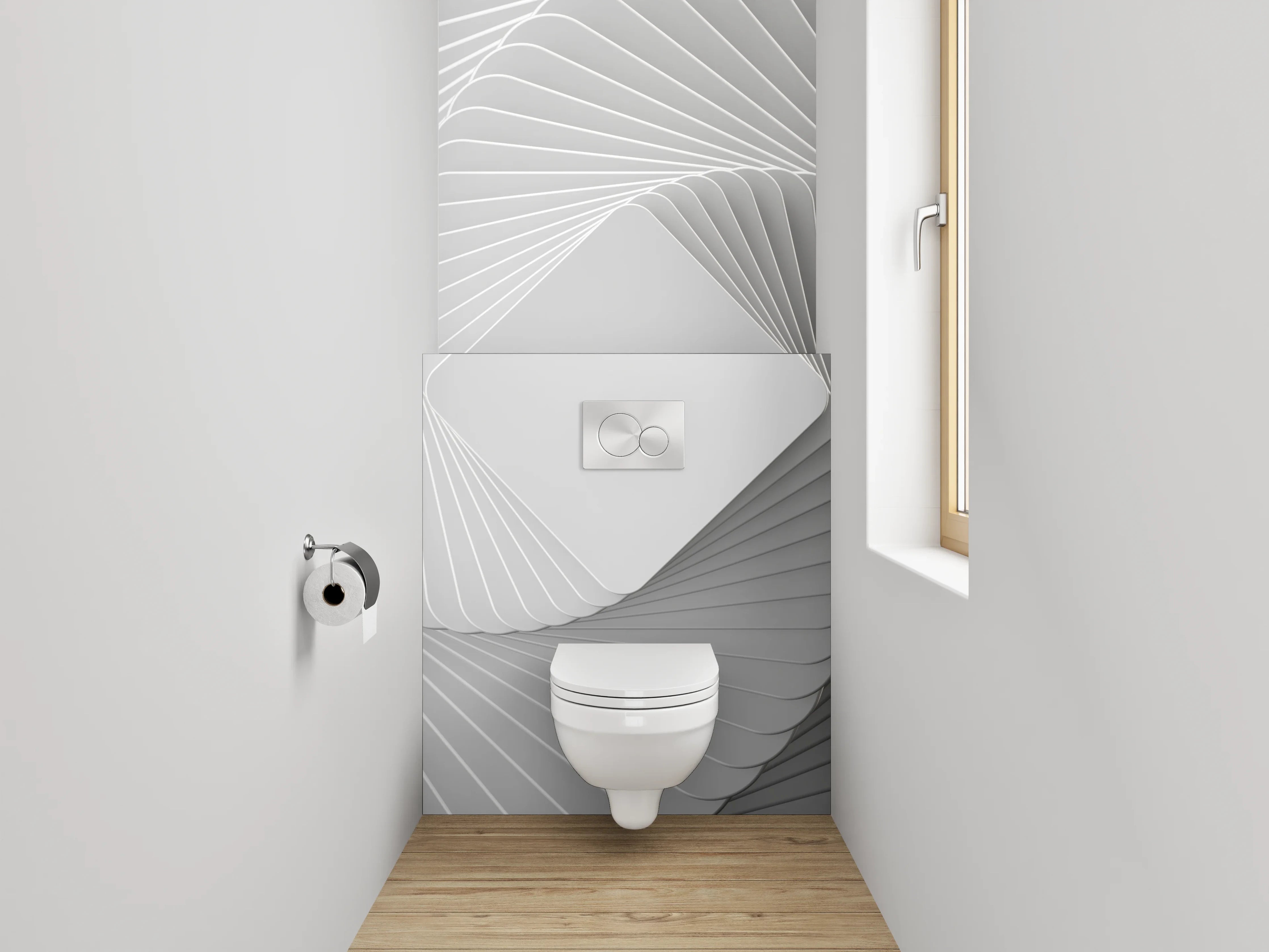 WC-Rückwand - Abstraktes weiß-graues Spiralmuster