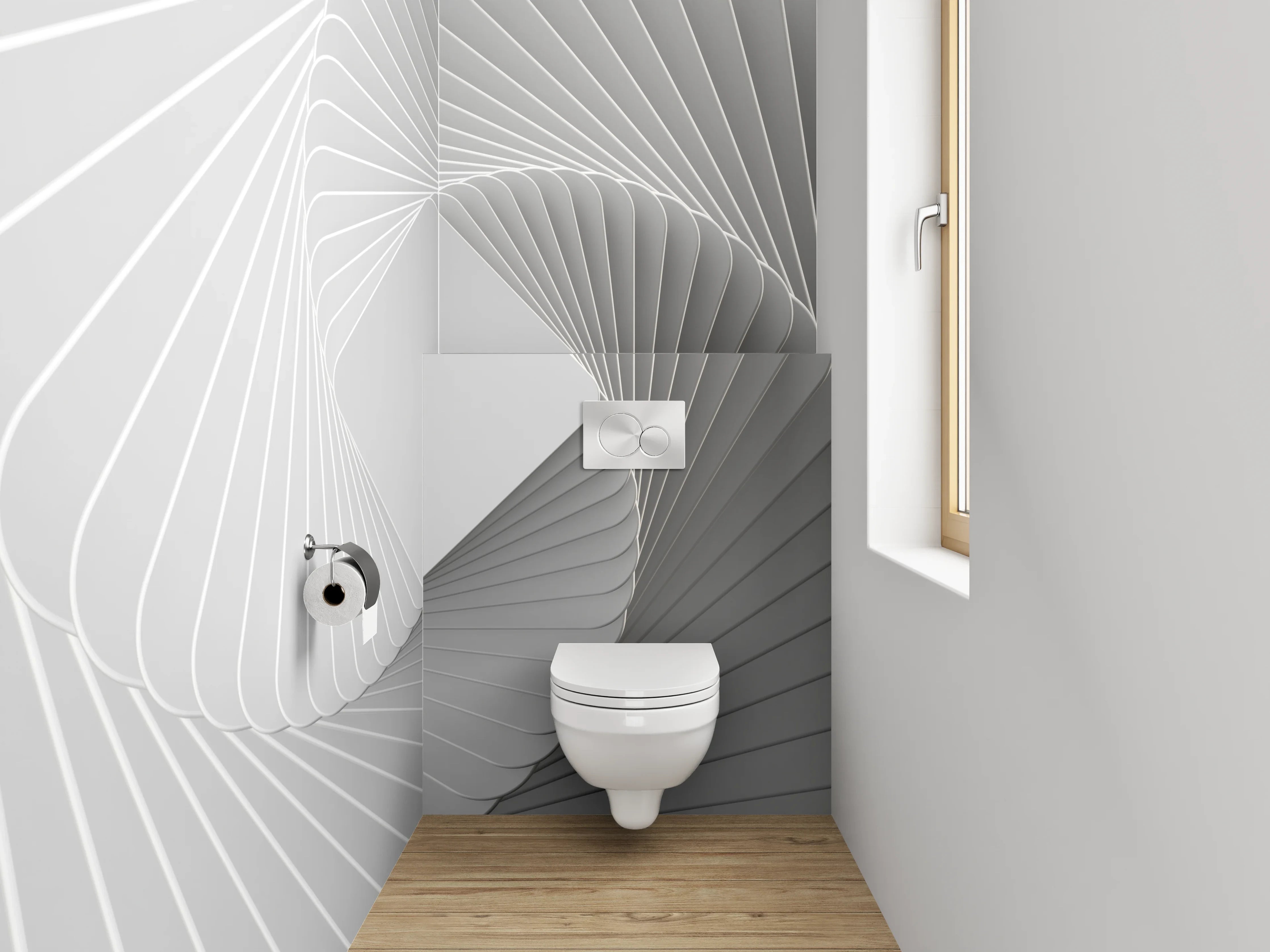WC-Rückwand - Abstraktes weiß-graues Spiralmuster
