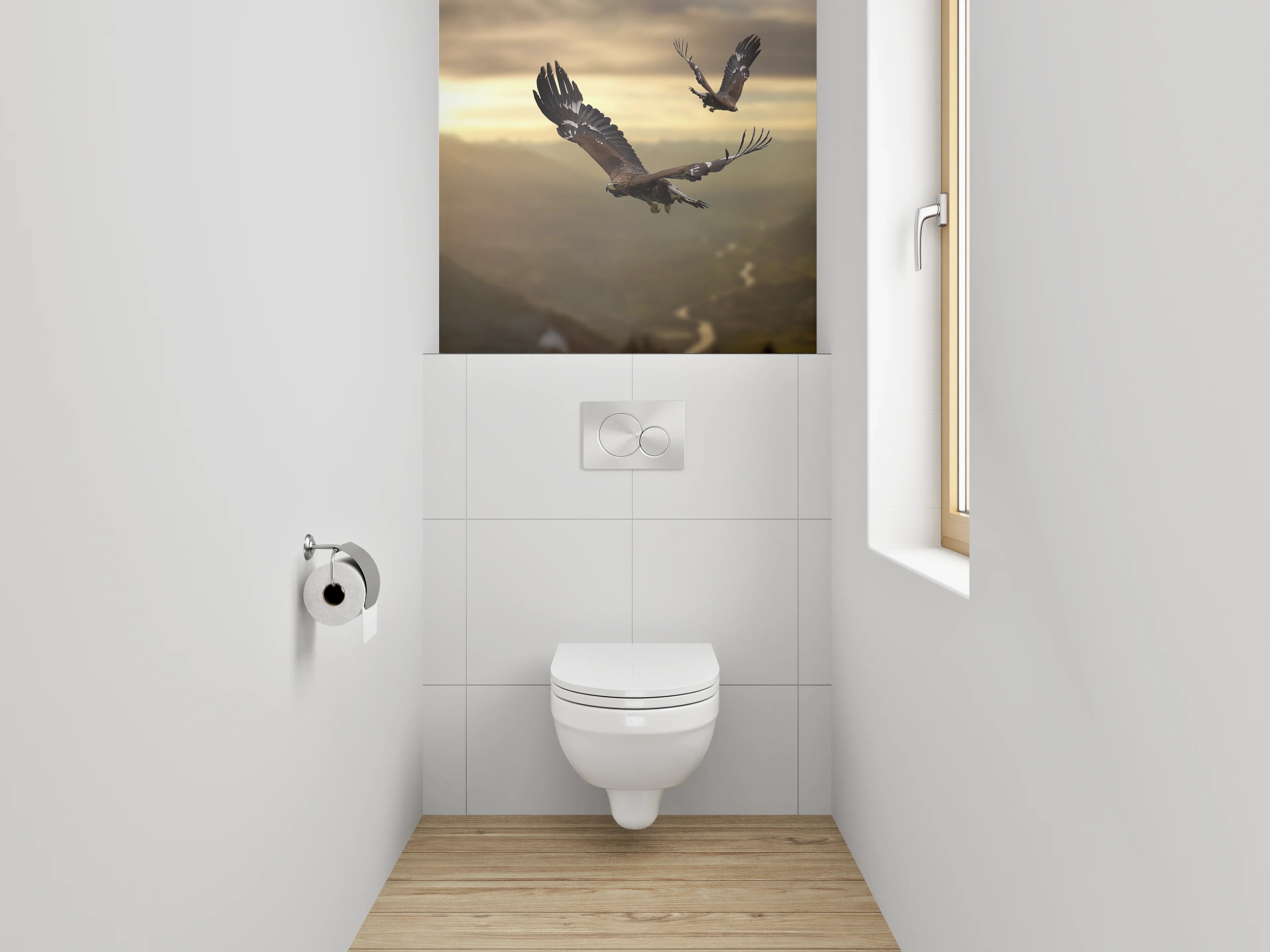 WC-Rückwand - Adlerflug im Sonnenuntergang