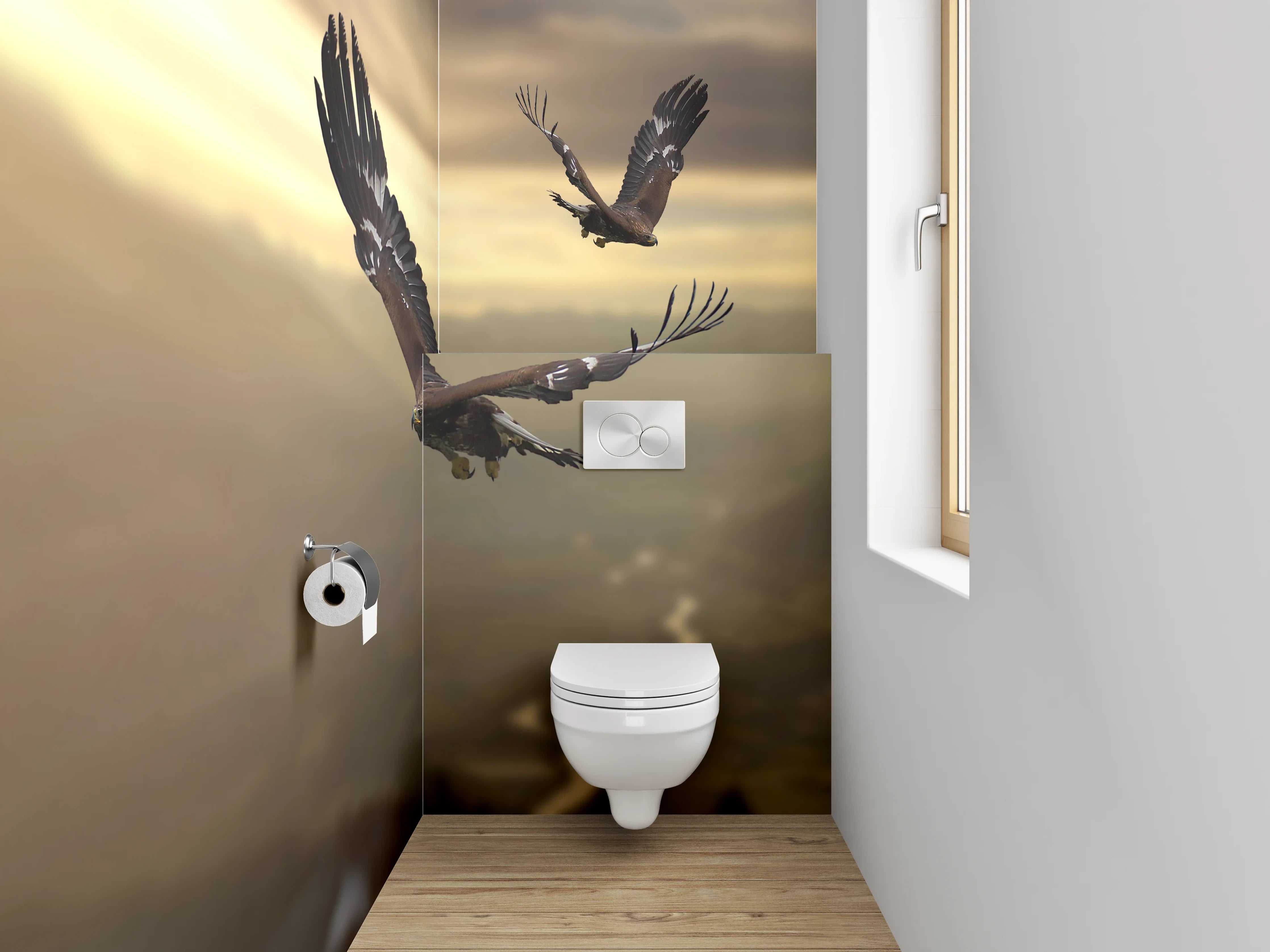 WC-Rückwand - Adlerflug im Sonnenuntergang