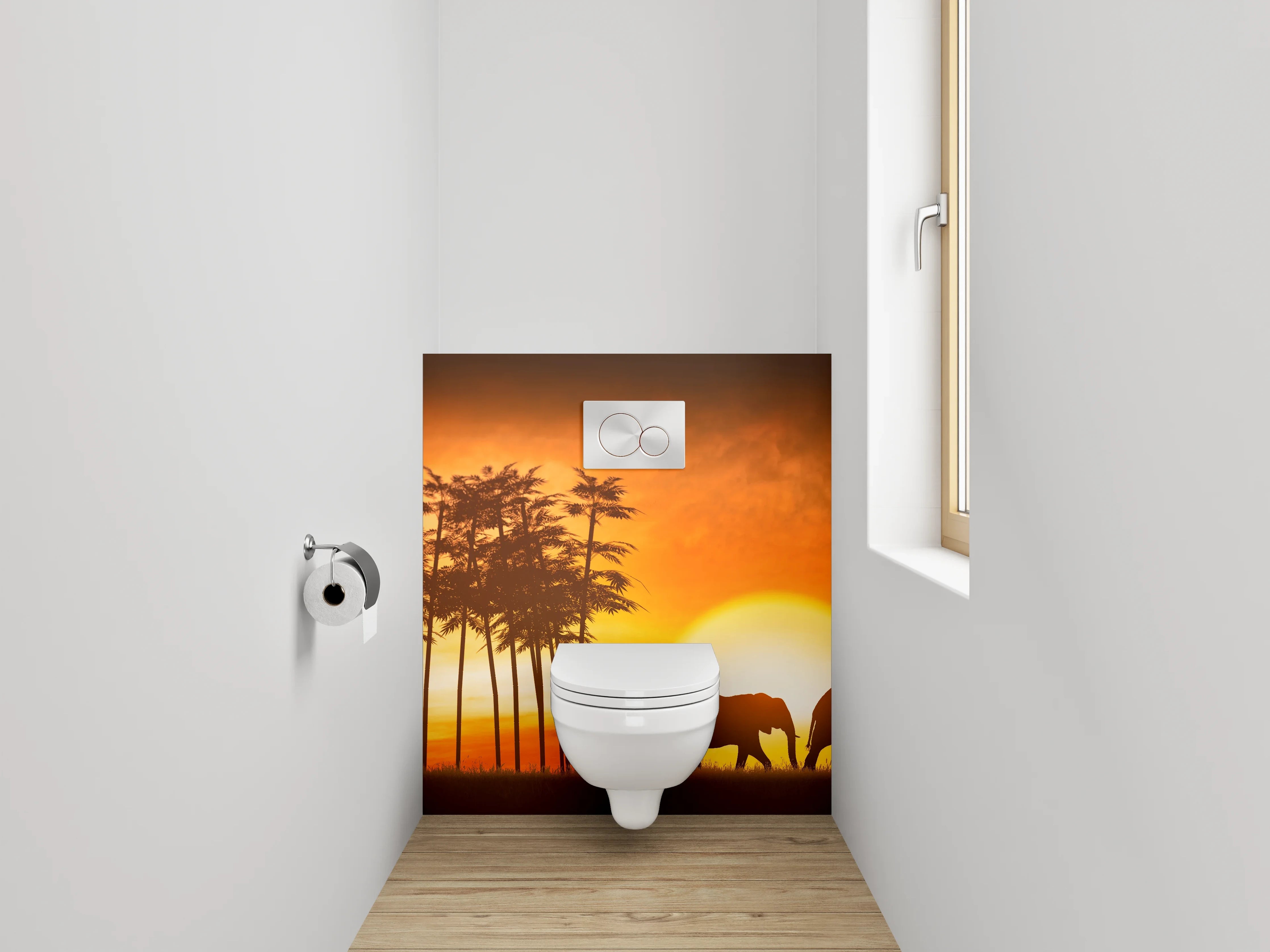 WC-Rückwand - Afrikanische Elefanten bei Sonnenuntergang