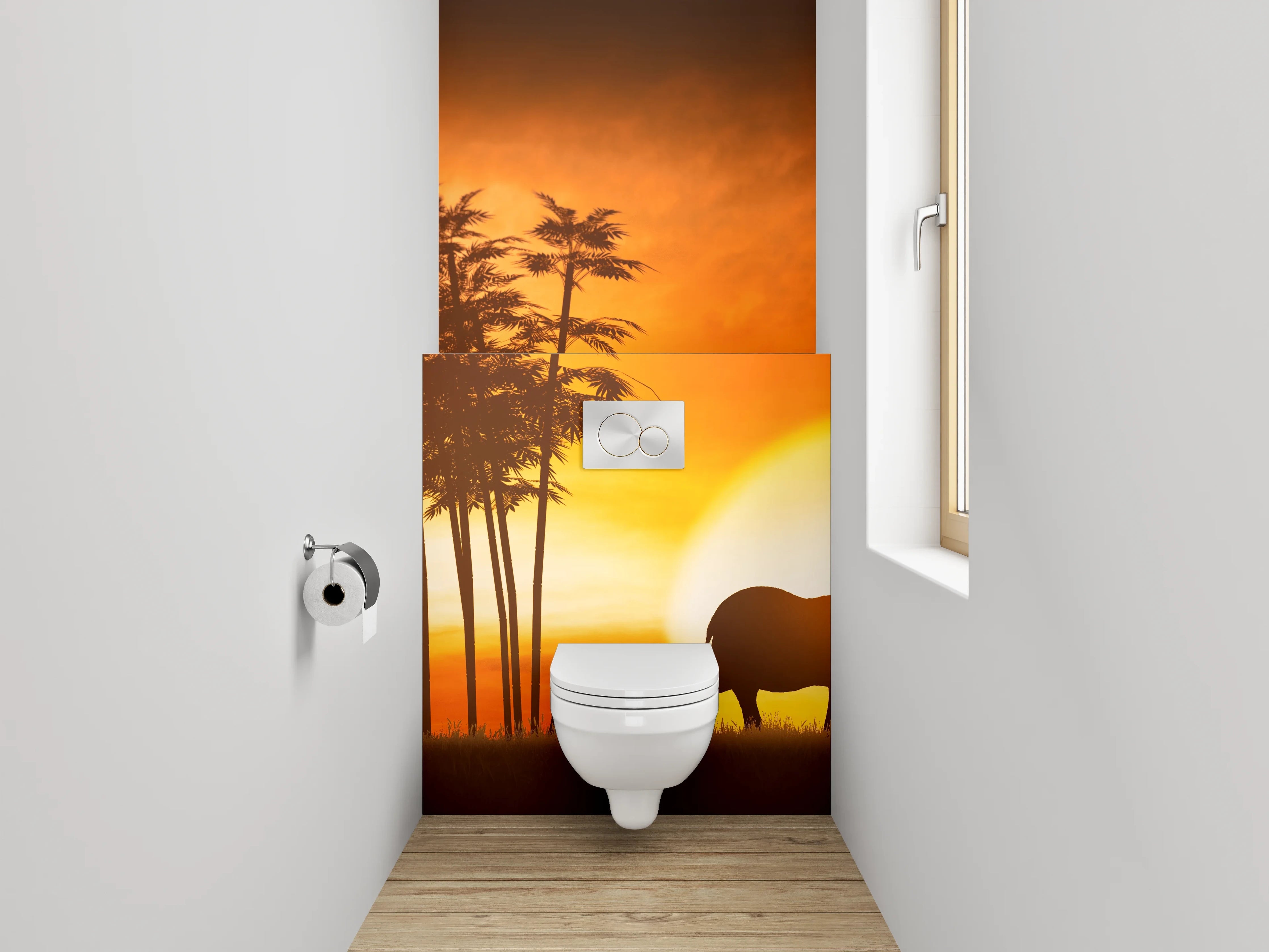 WC-Rückwand - Afrikanische Elefanten bei Sonnenuntergang