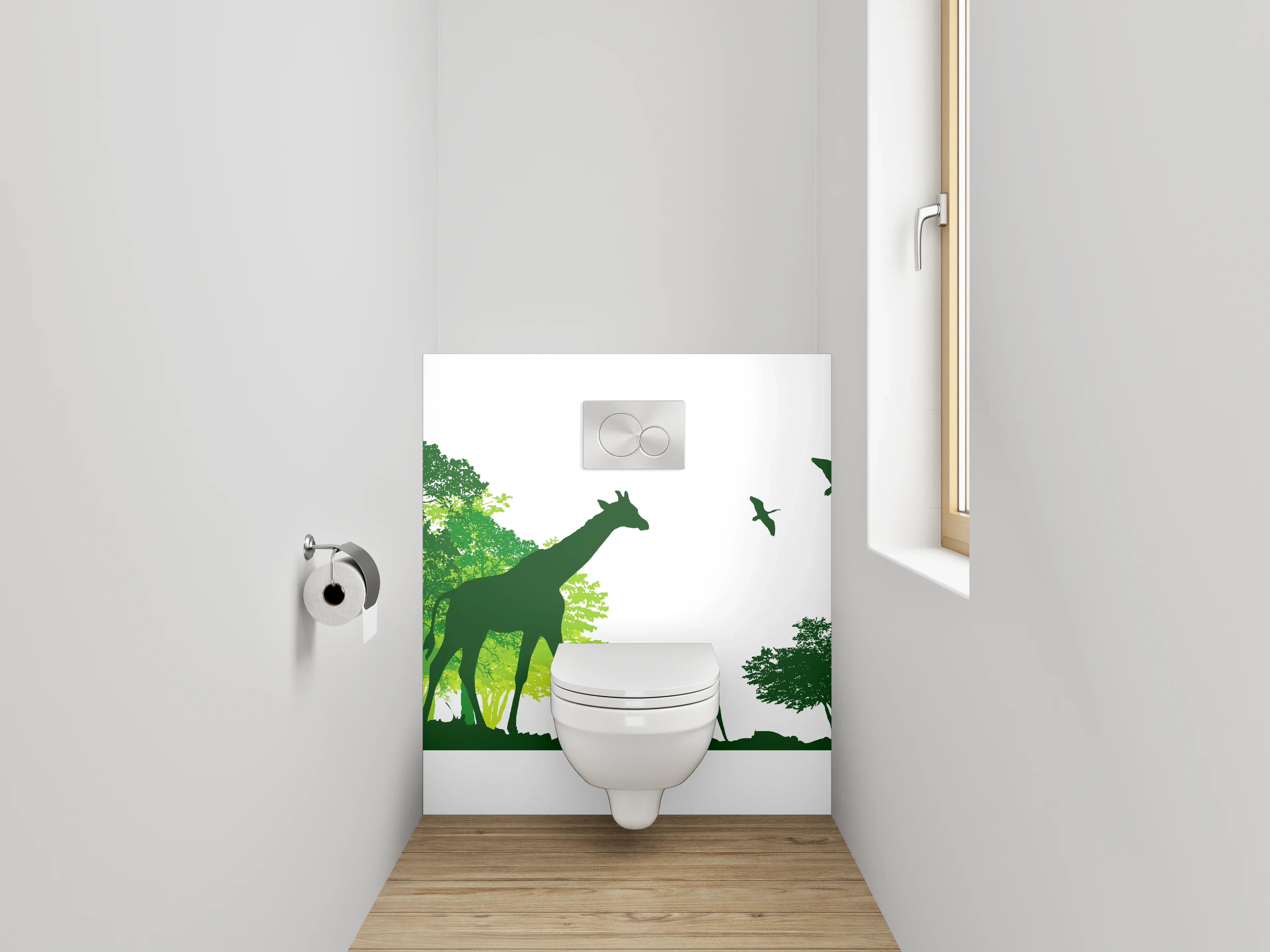 WC-Rückwand - Afrikanische Savanne Silhouette Tiere Grün