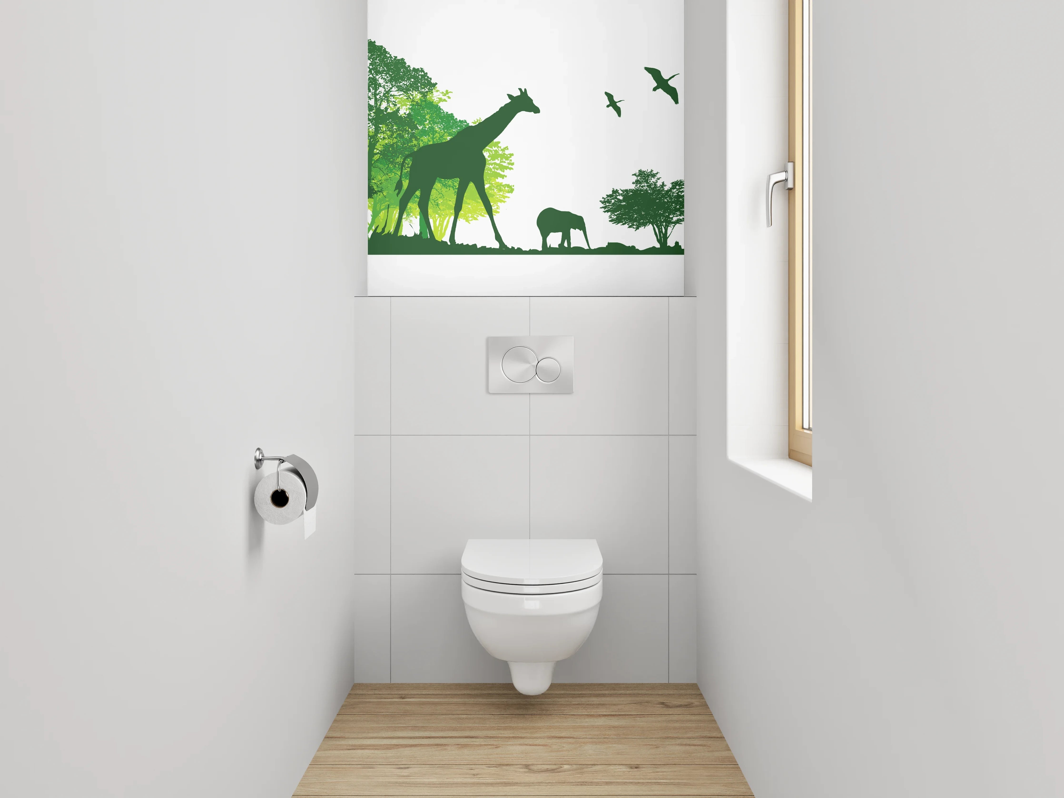 WC-Rückwand - Afrikanische Savanne Silhouette Tiere Grün