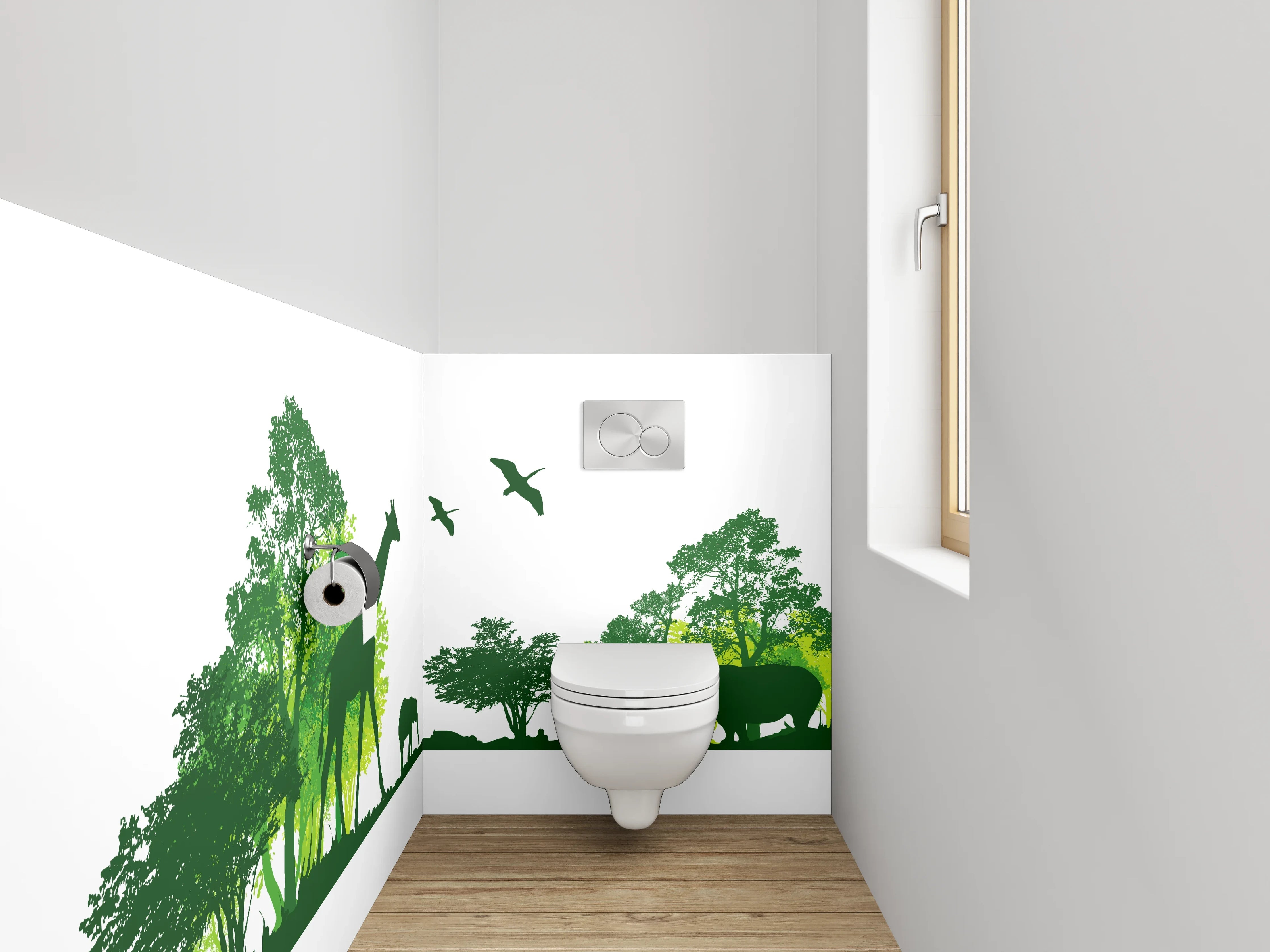 WC-Rückwand - Afrikanische Savanne Silhouette Tiere Grün