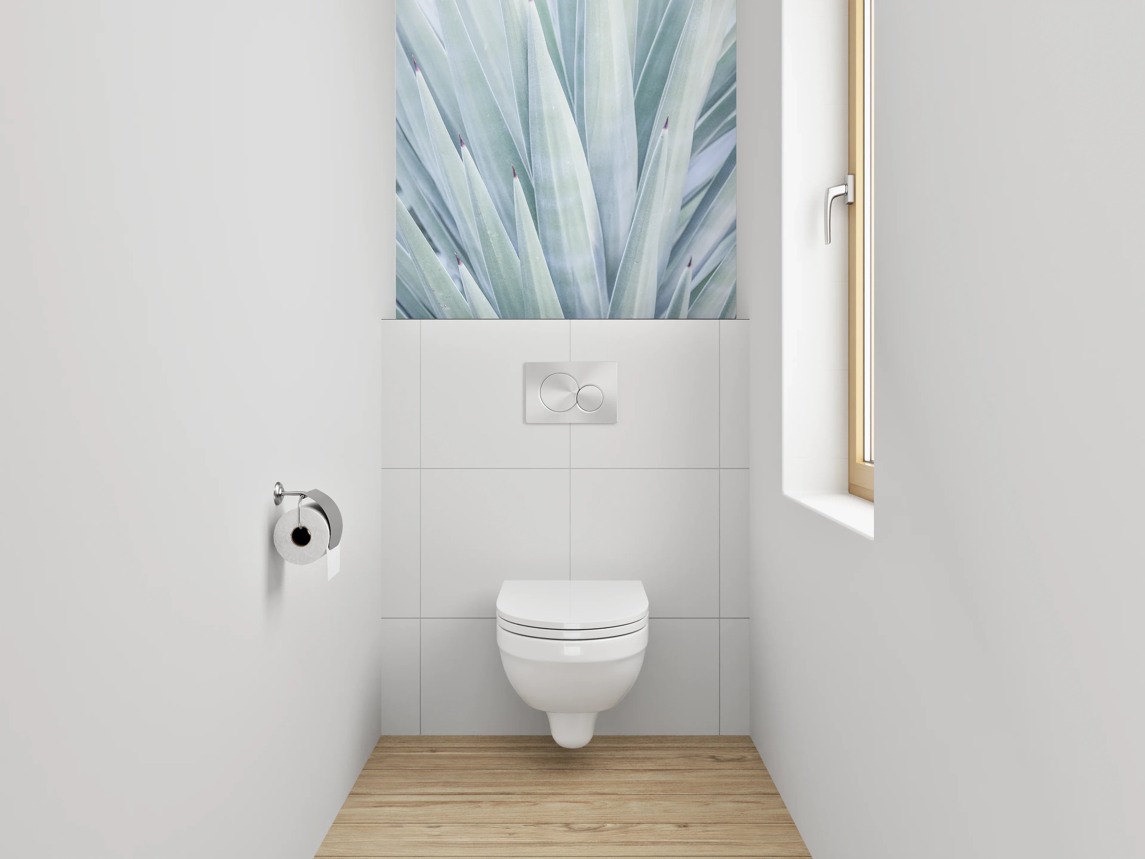 WC-Rückwand - Agave – Elegante Pflanzenstruktur in Weißtönen