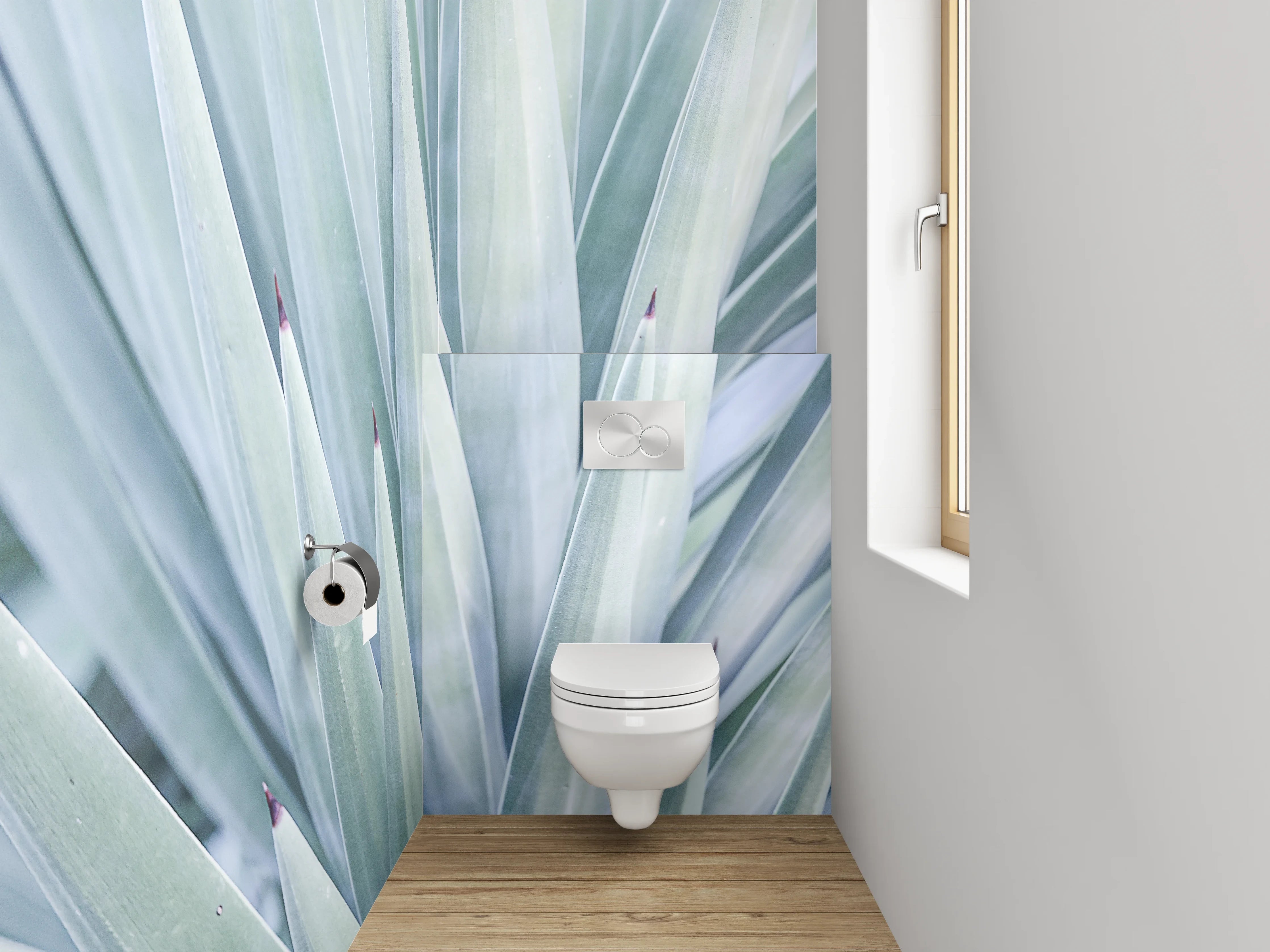 WC-Rückwand - Agave – Elegante Pflanzenstruktur in Weißtönen