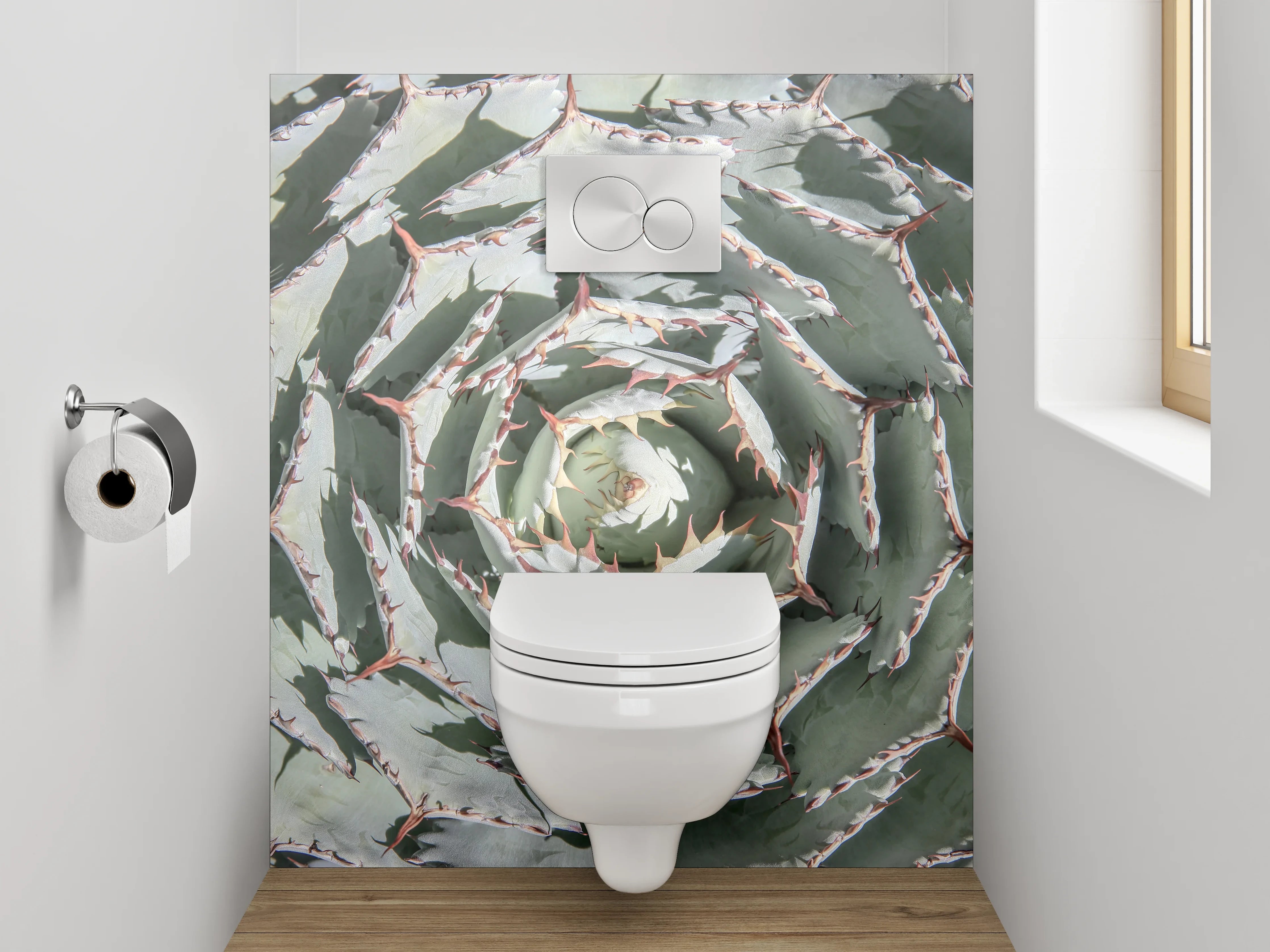 WC-Rückwand - Agavenmuster in Weißgrau