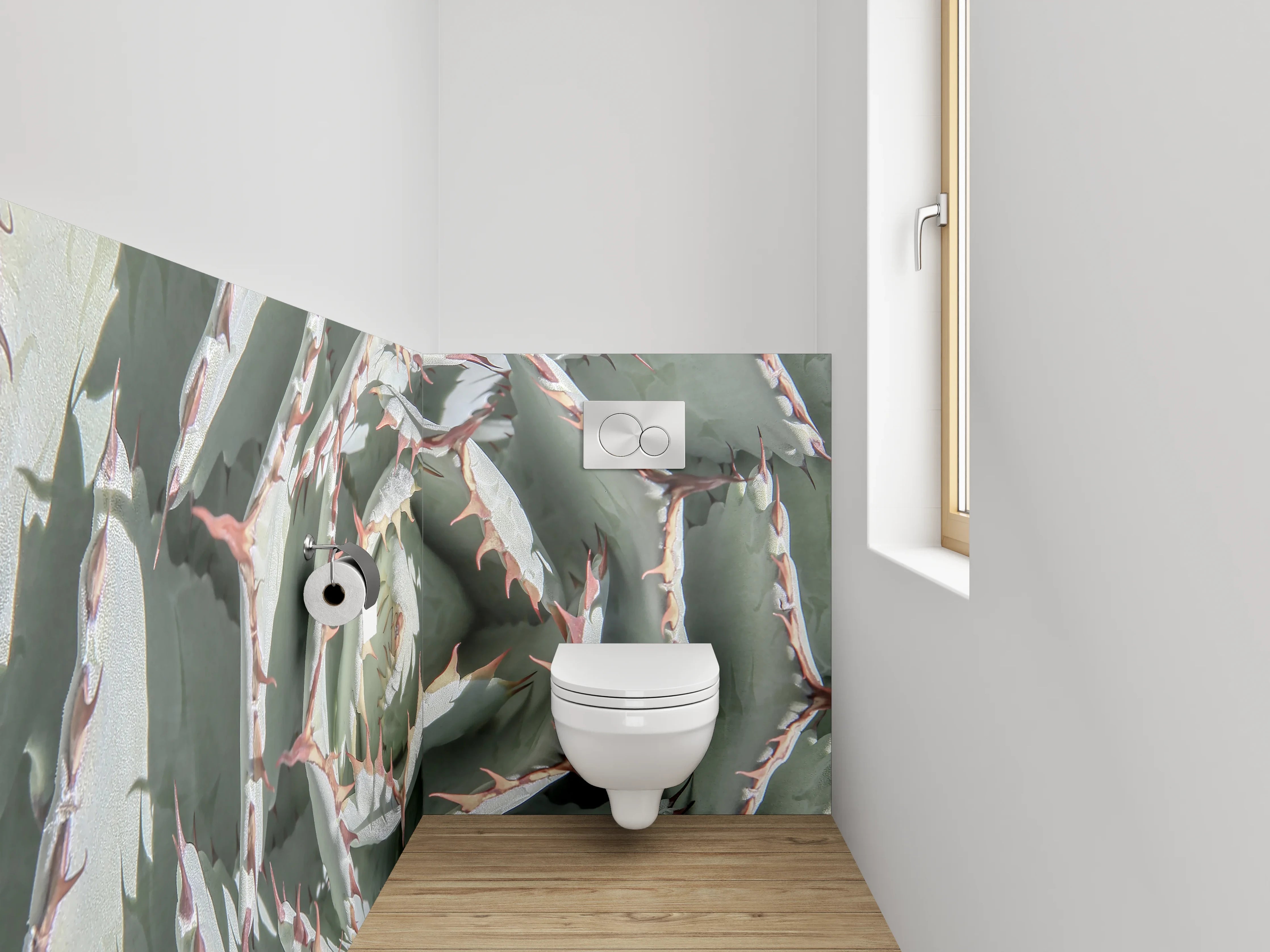 WC-Rückwand - Agavenmuster in Weißgrau