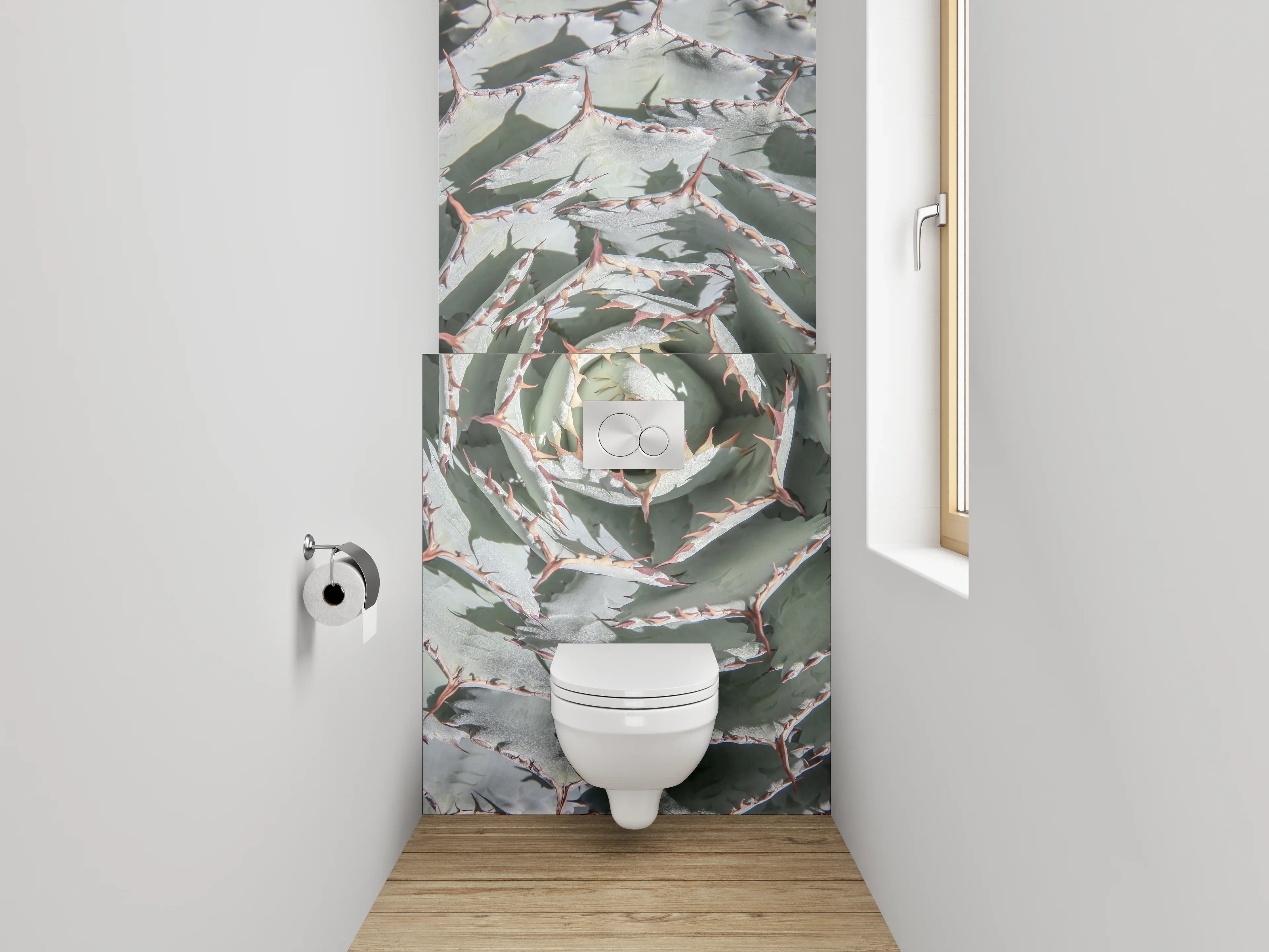 WC-Rückwand - Agavenmuster in Weißgrau