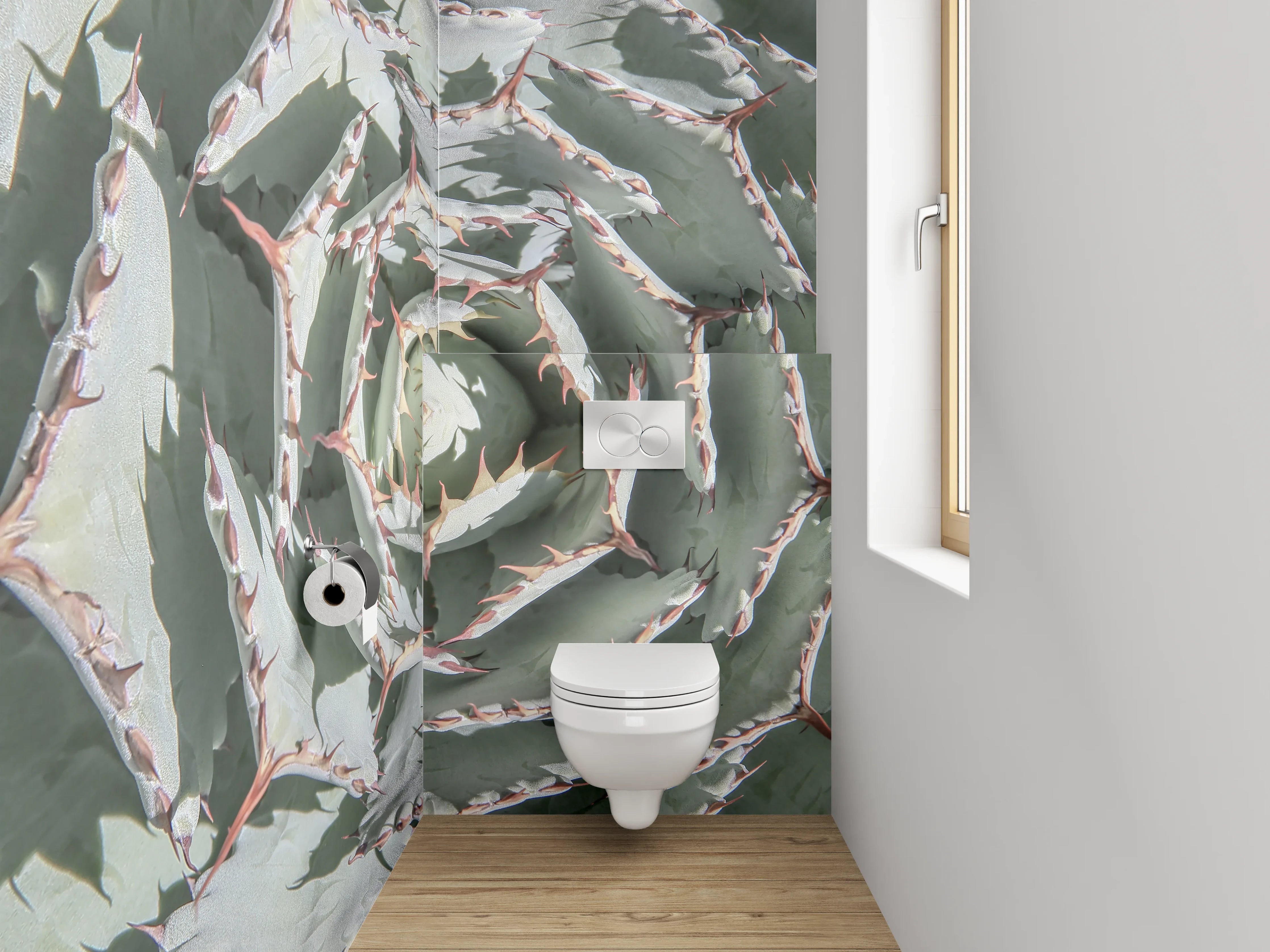 WC-Rückwand - Agavenmuster in Weißgrau