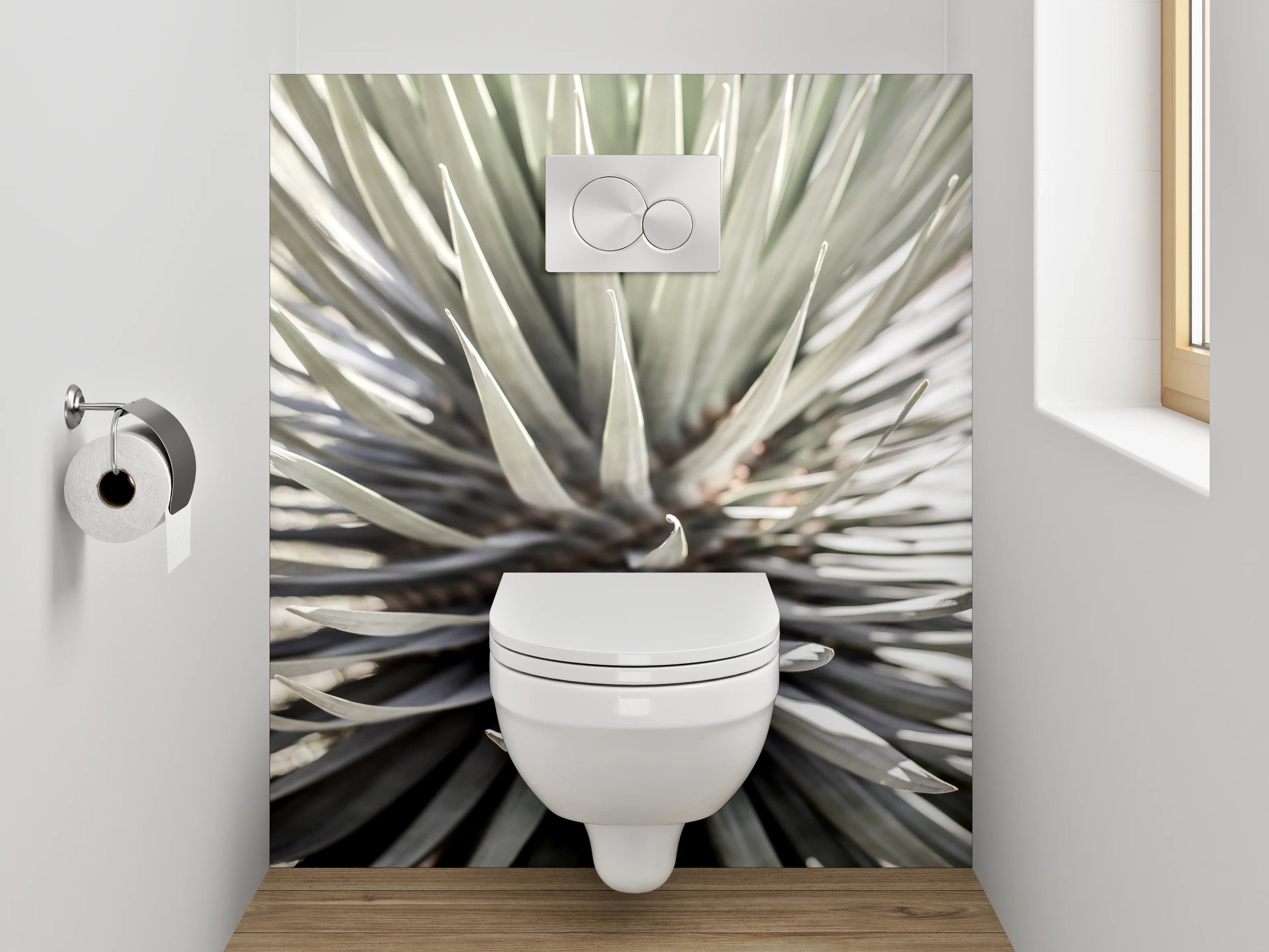 WC-Rückwand - Agavenpflanze in Nahaufnahme Weiß-Grau