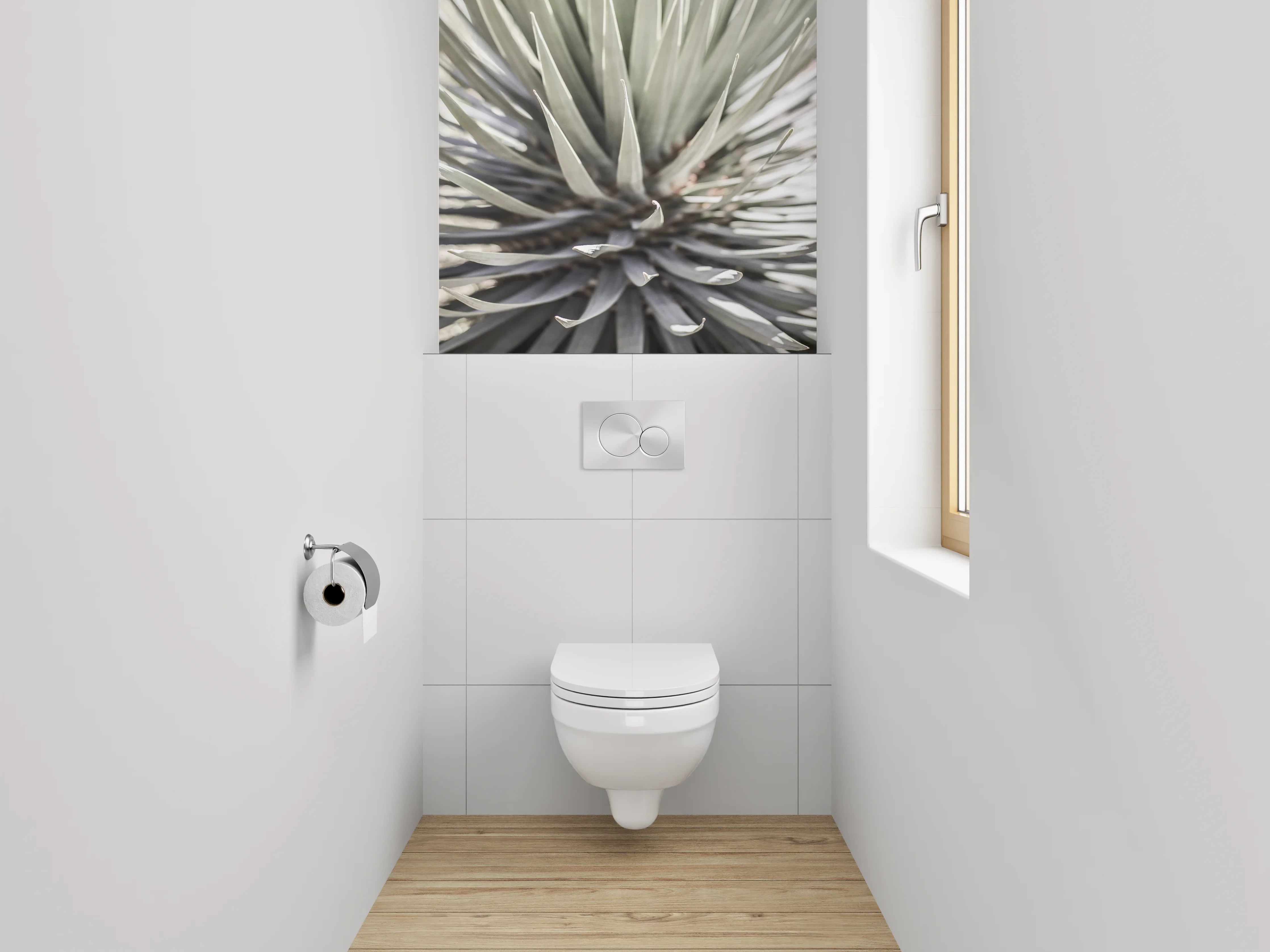 WC-Rückwand - Agavenpflanze in Nahaufnahme Weiß-Grau