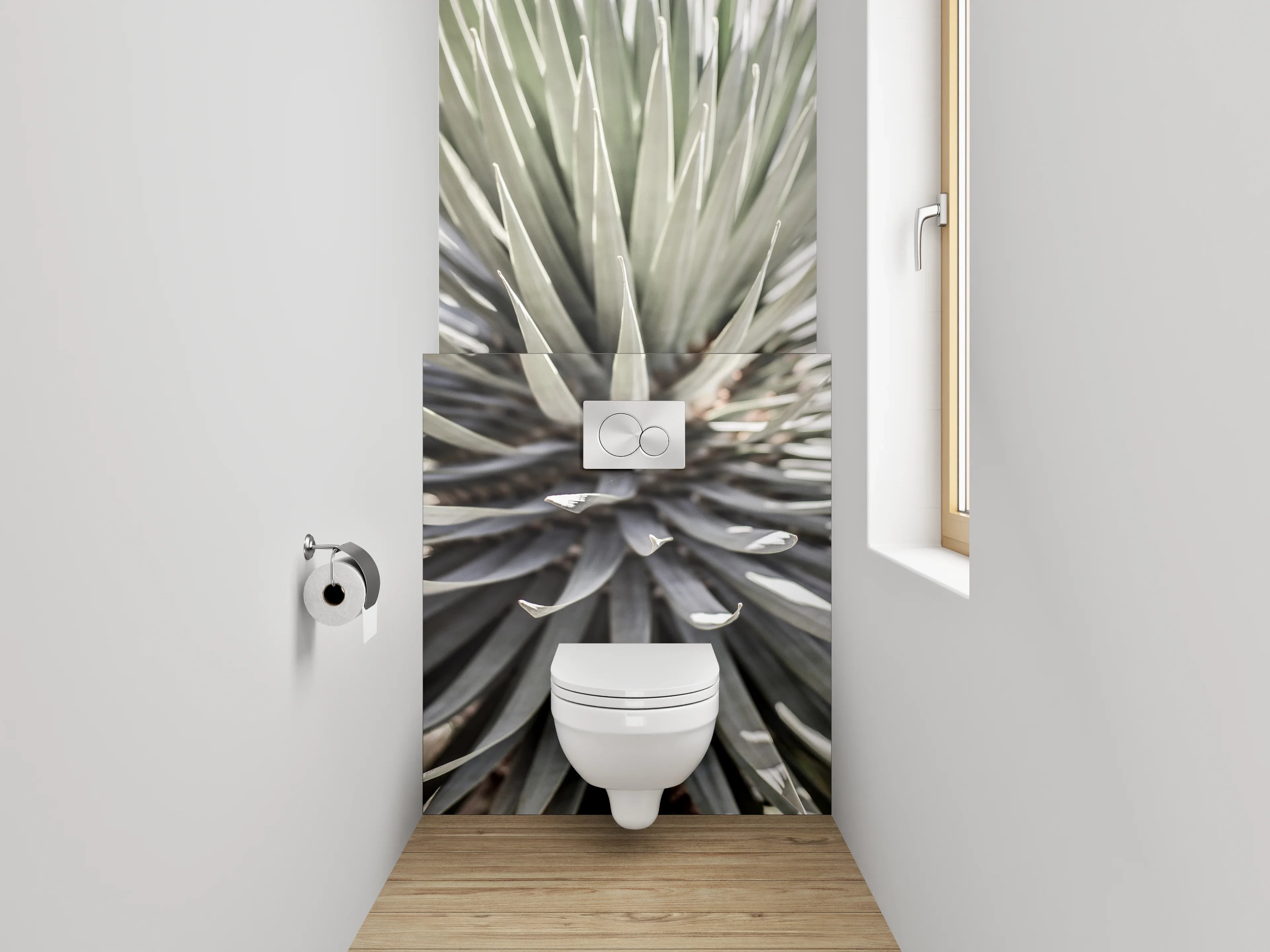 WC-Rückwand - Agavenpflanze in Nahaufnahme Weiß-Grau