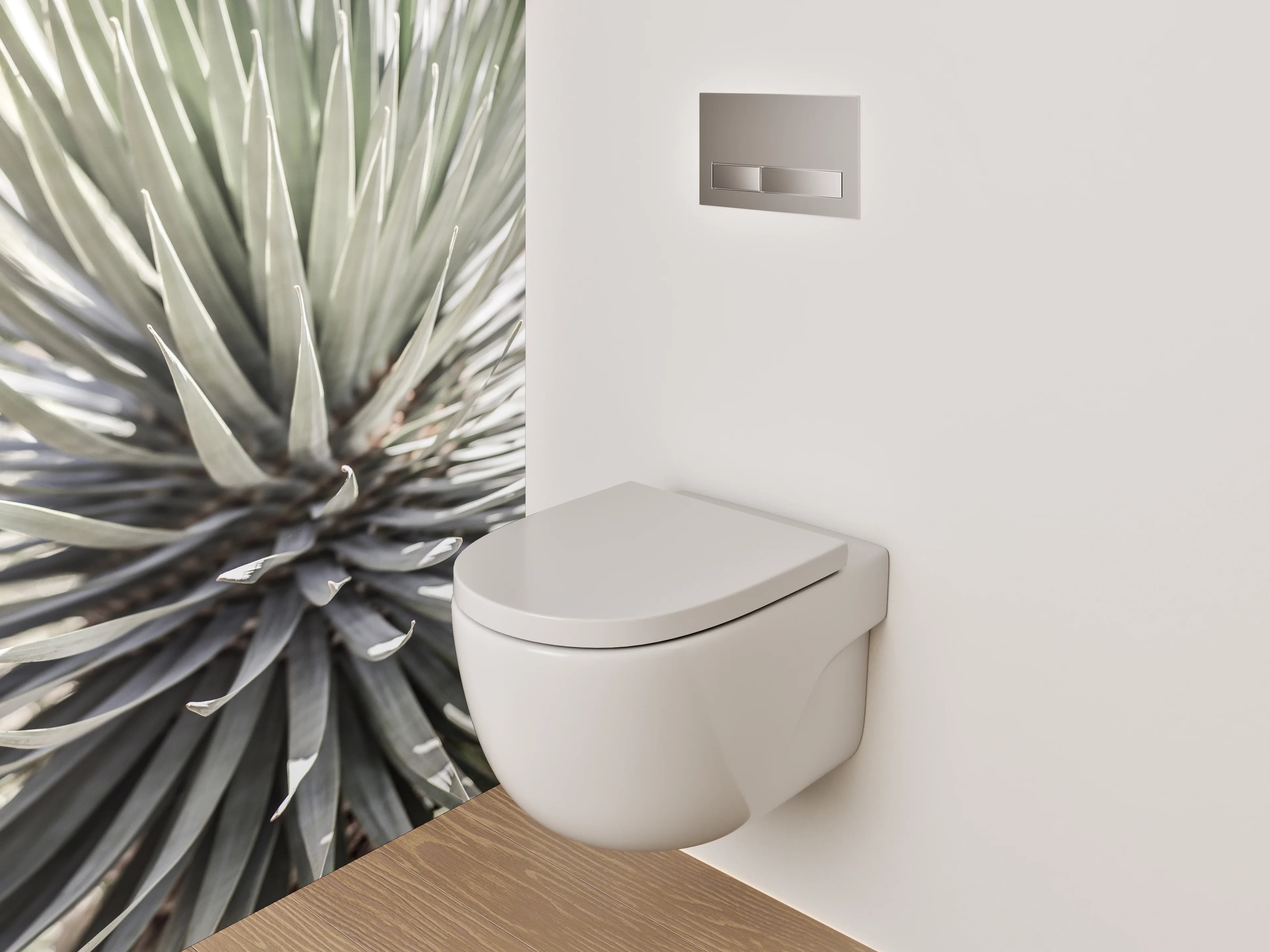 WC-Rückwand - Agavenpflanze in Nahaufnahme Weiß-Grau