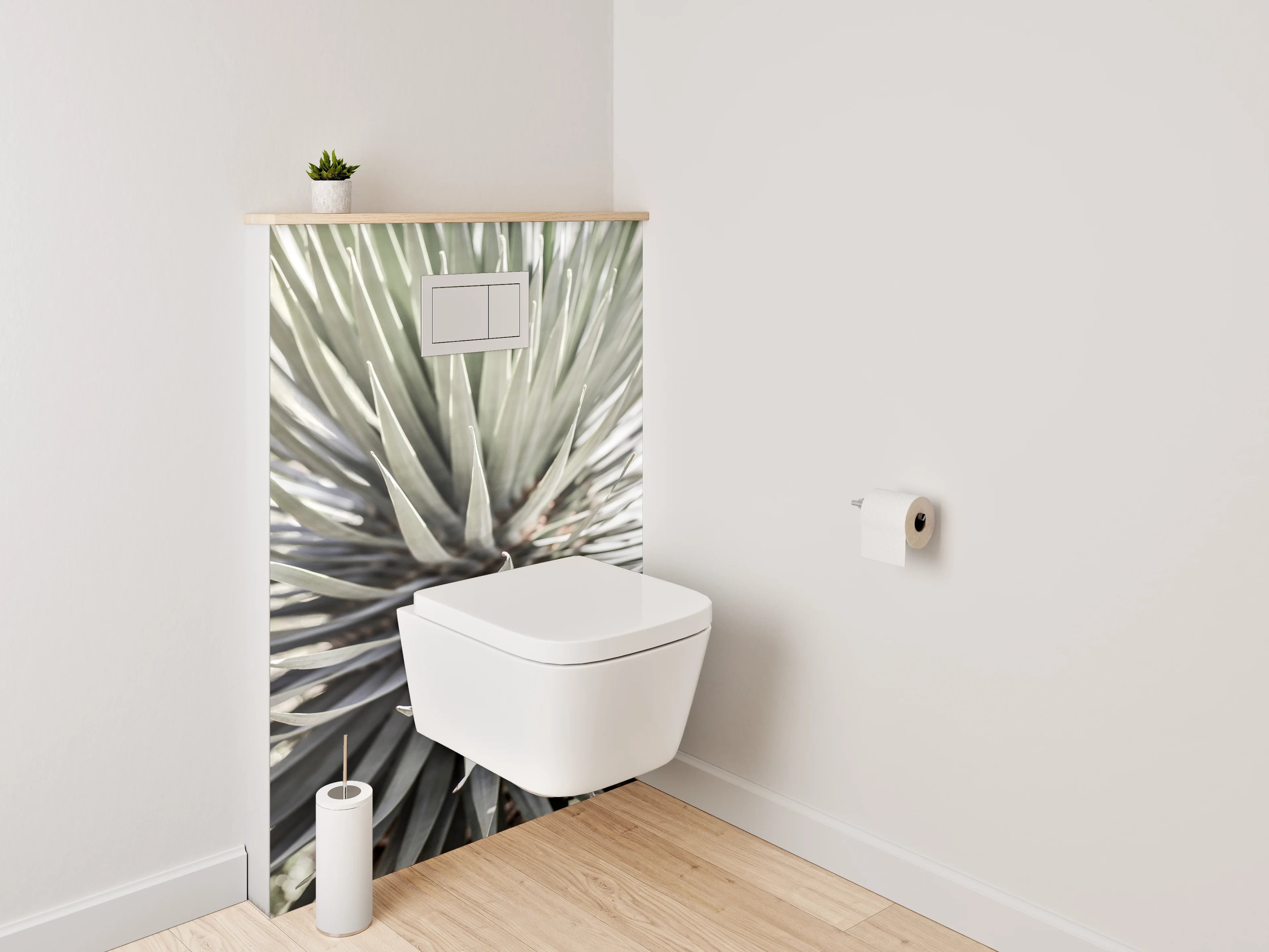 WC-Rückwand - Agavenpflanze in Nahaufnahme Weiß-Grau