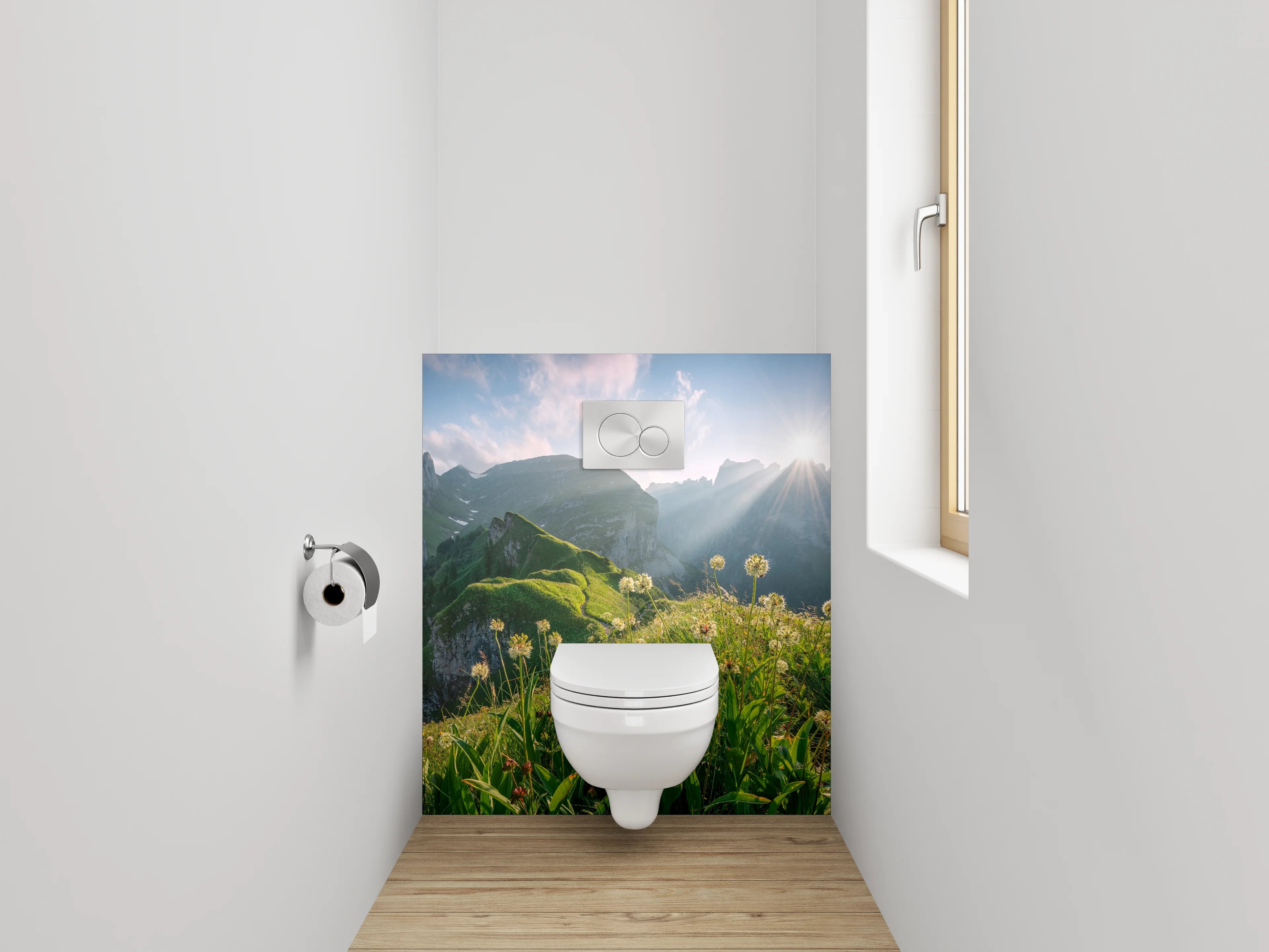 WC-Rückwand - Alpenblick mit Sonnenaufgang