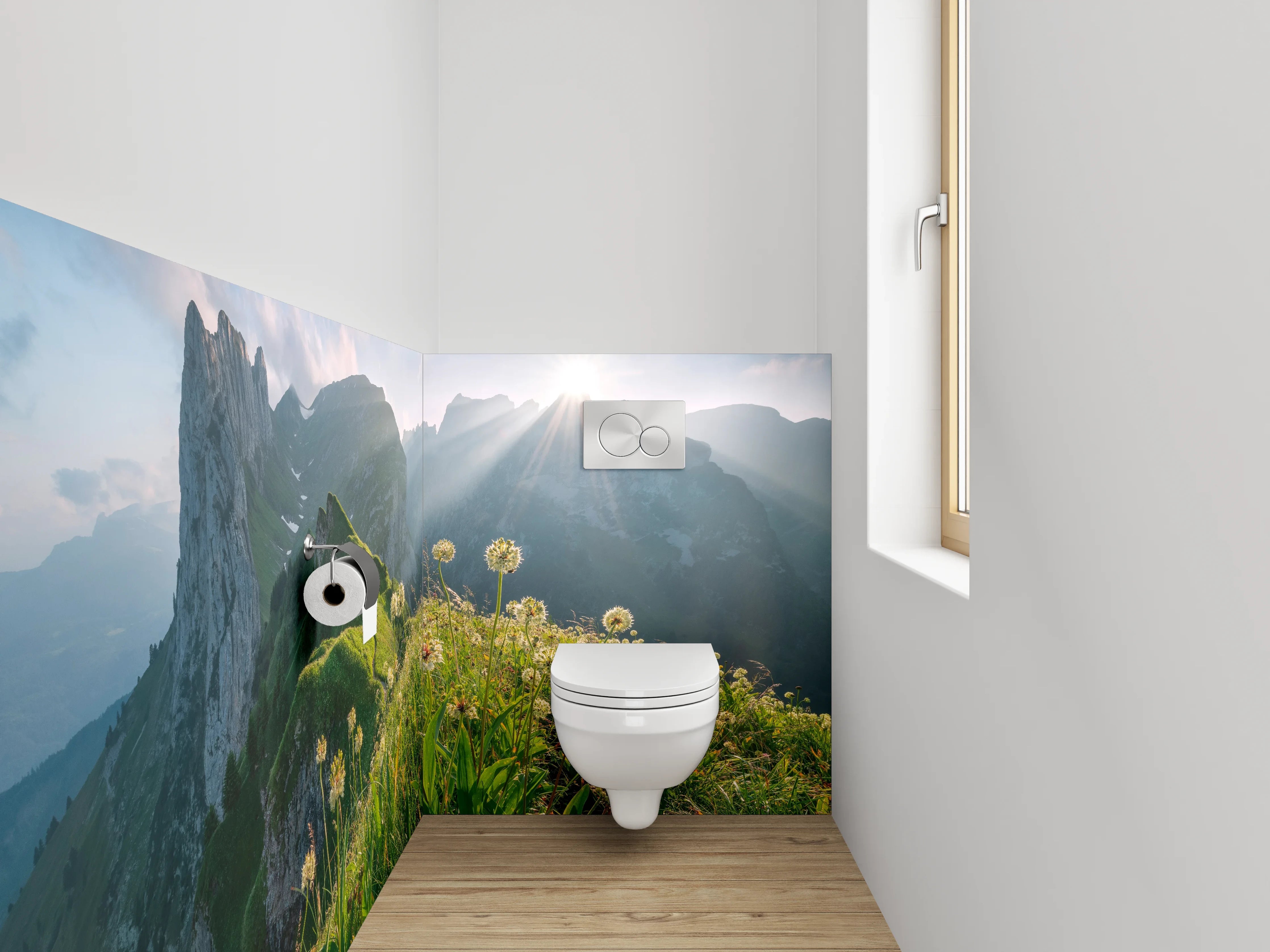 WC-Rückwand - Alpenblick mit Sonnenaufgang