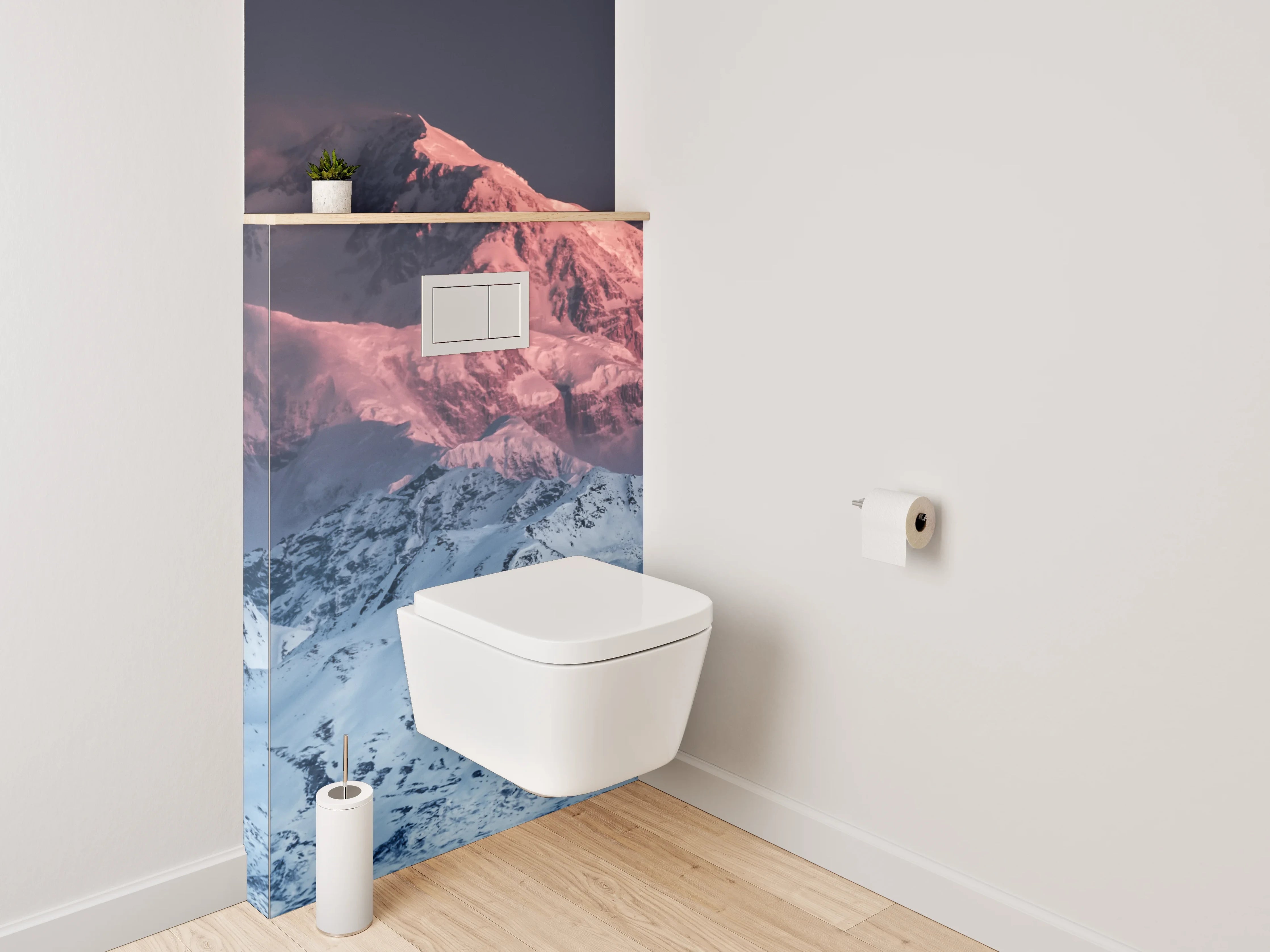 WC-Rückwand - Alpenglühen: Verschneite Berglandschaft zur Blauen Stunde