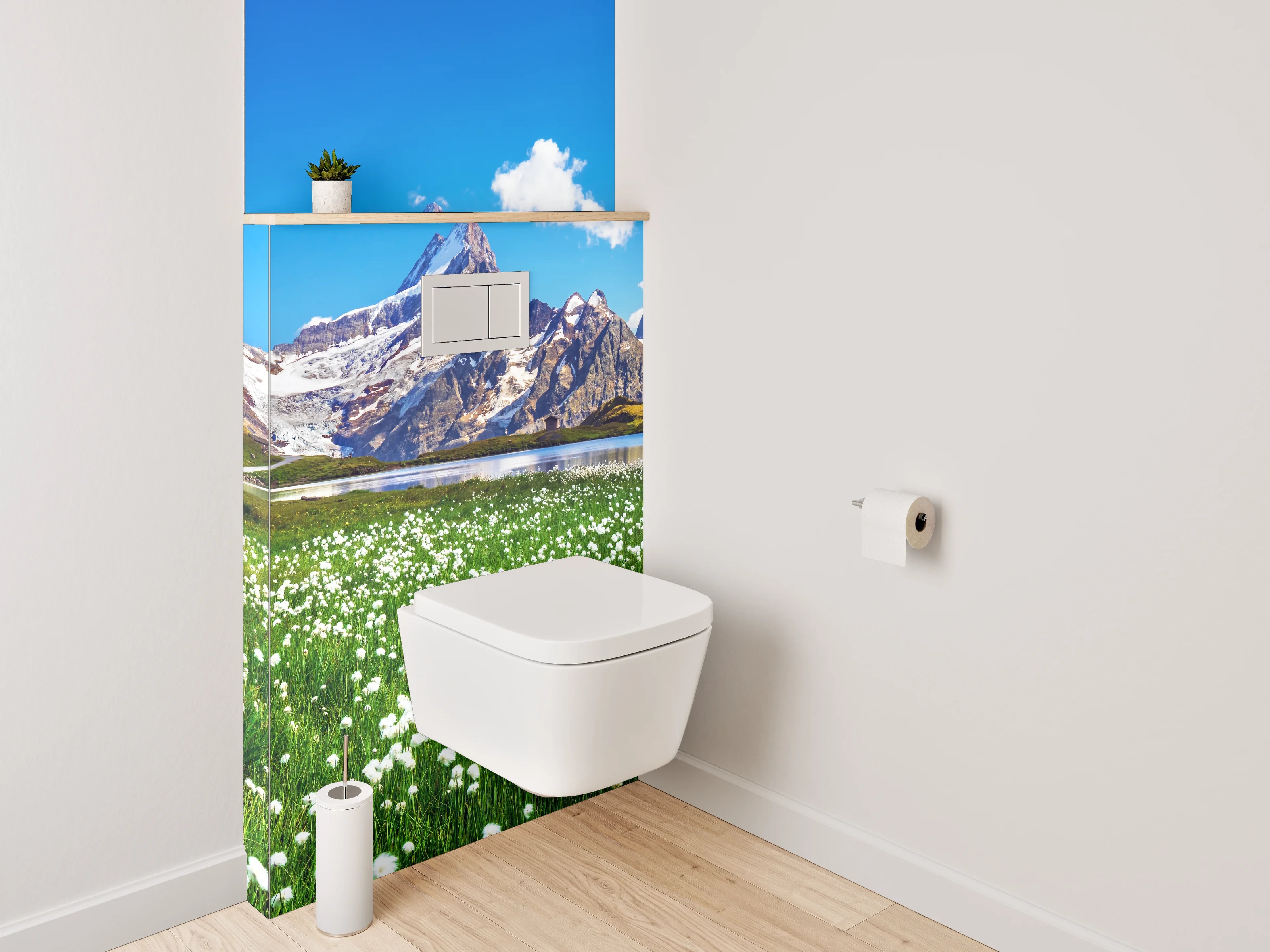WC-Rückwand - Alpenlandschaft Spiegelung See Bergwiese