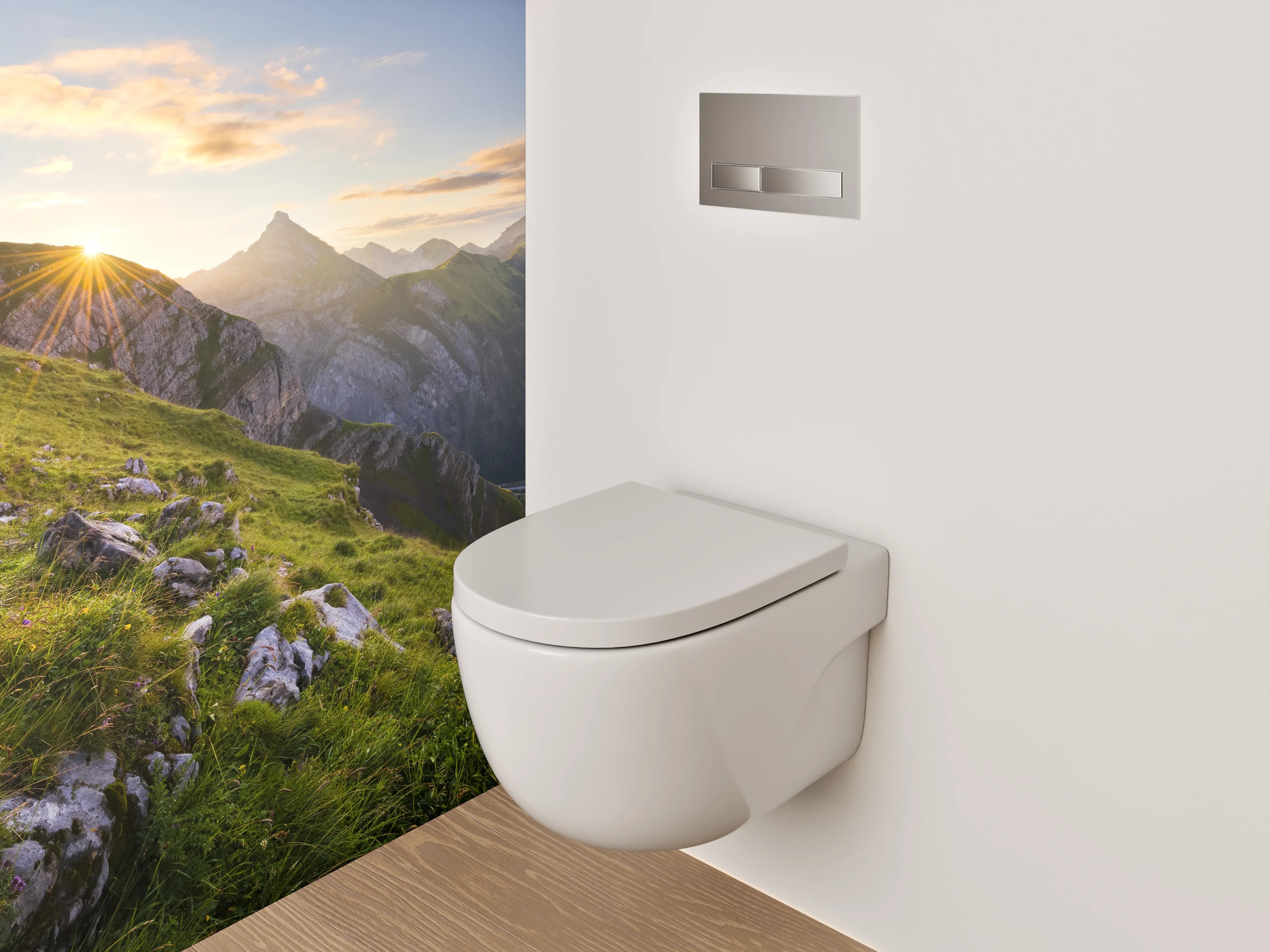 WC-Rückwand - Alpenpanorama Sonnenaufgang Berge Wiese