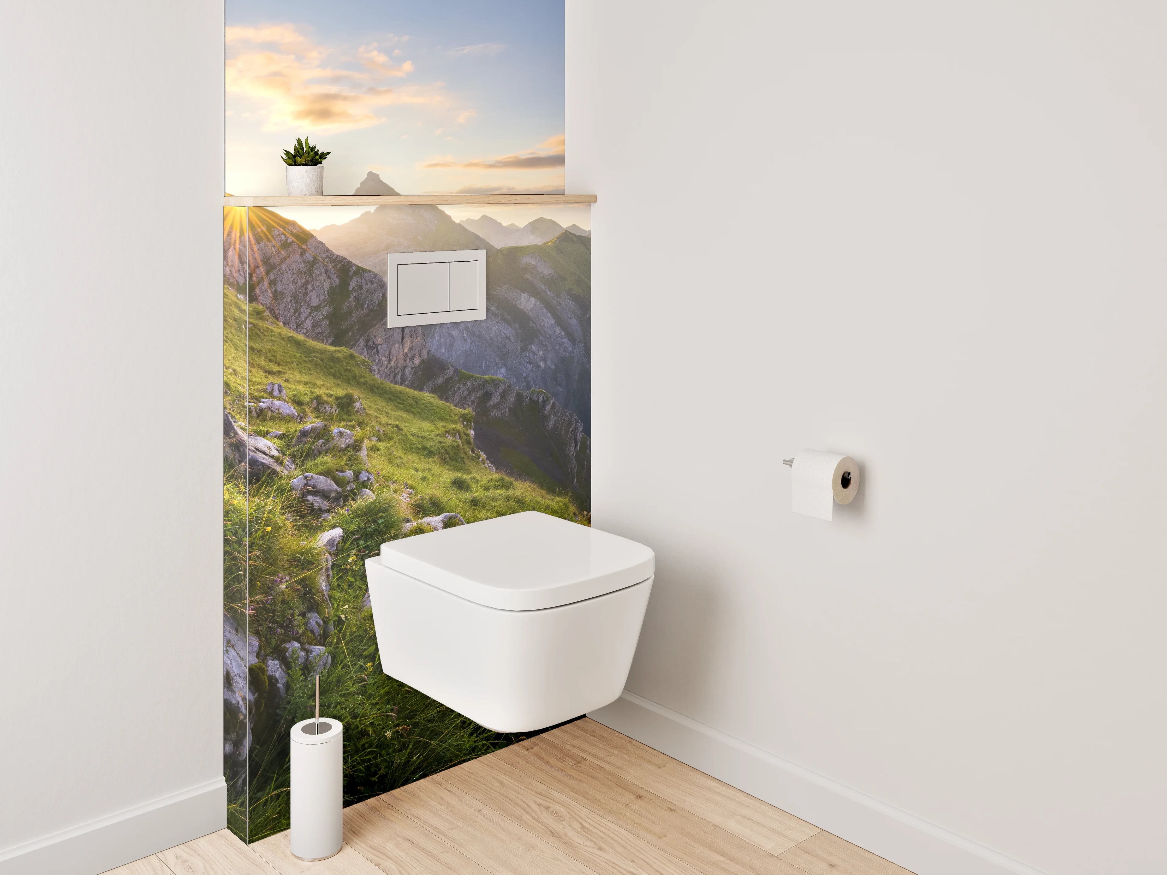 WC-Rückwand - Alpenpanorama Sonnenaufgang Berge Wiese