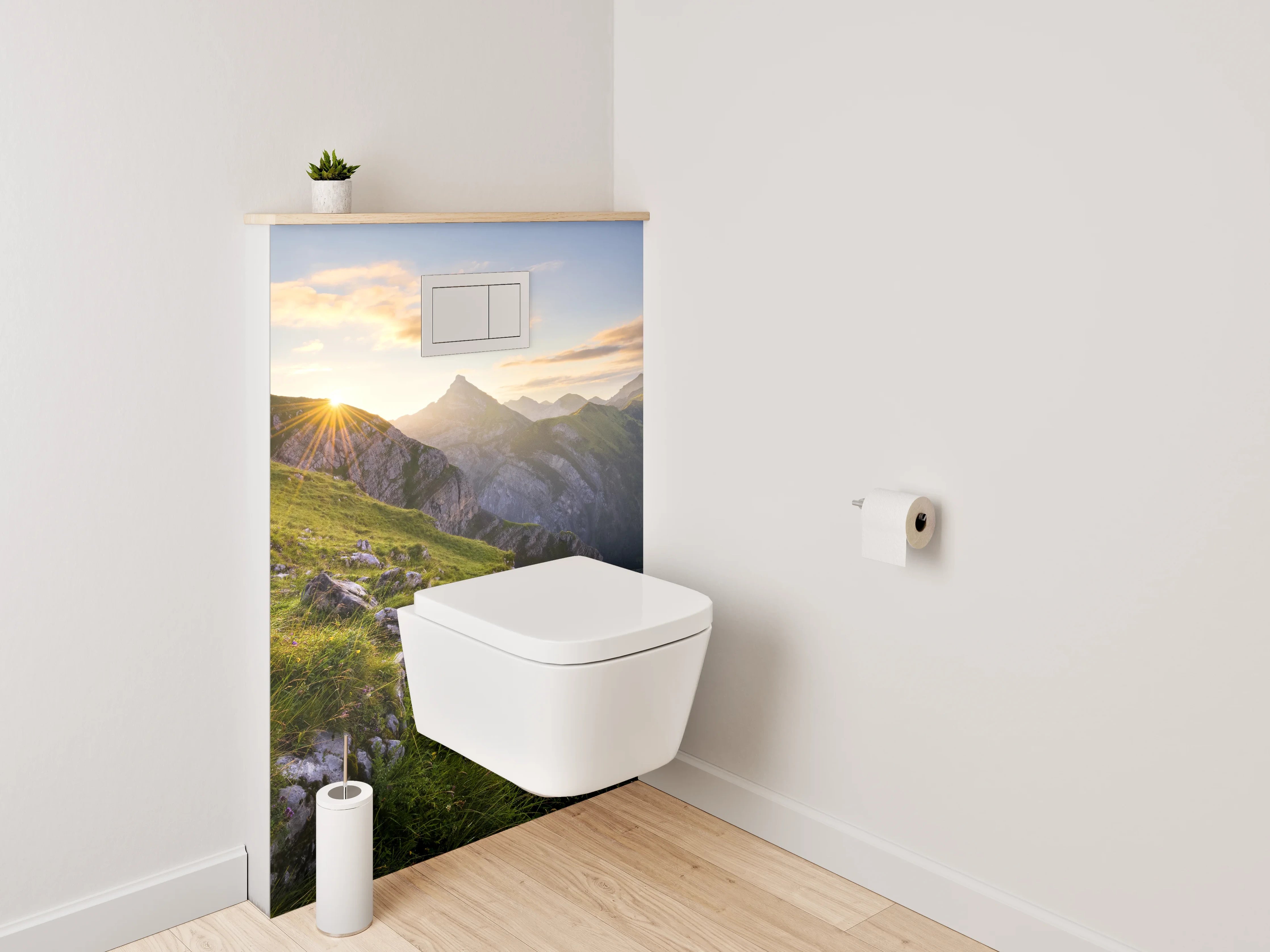 WC-Rückwand - Alpenpanorama Sonnenaufgang Berge Wiese