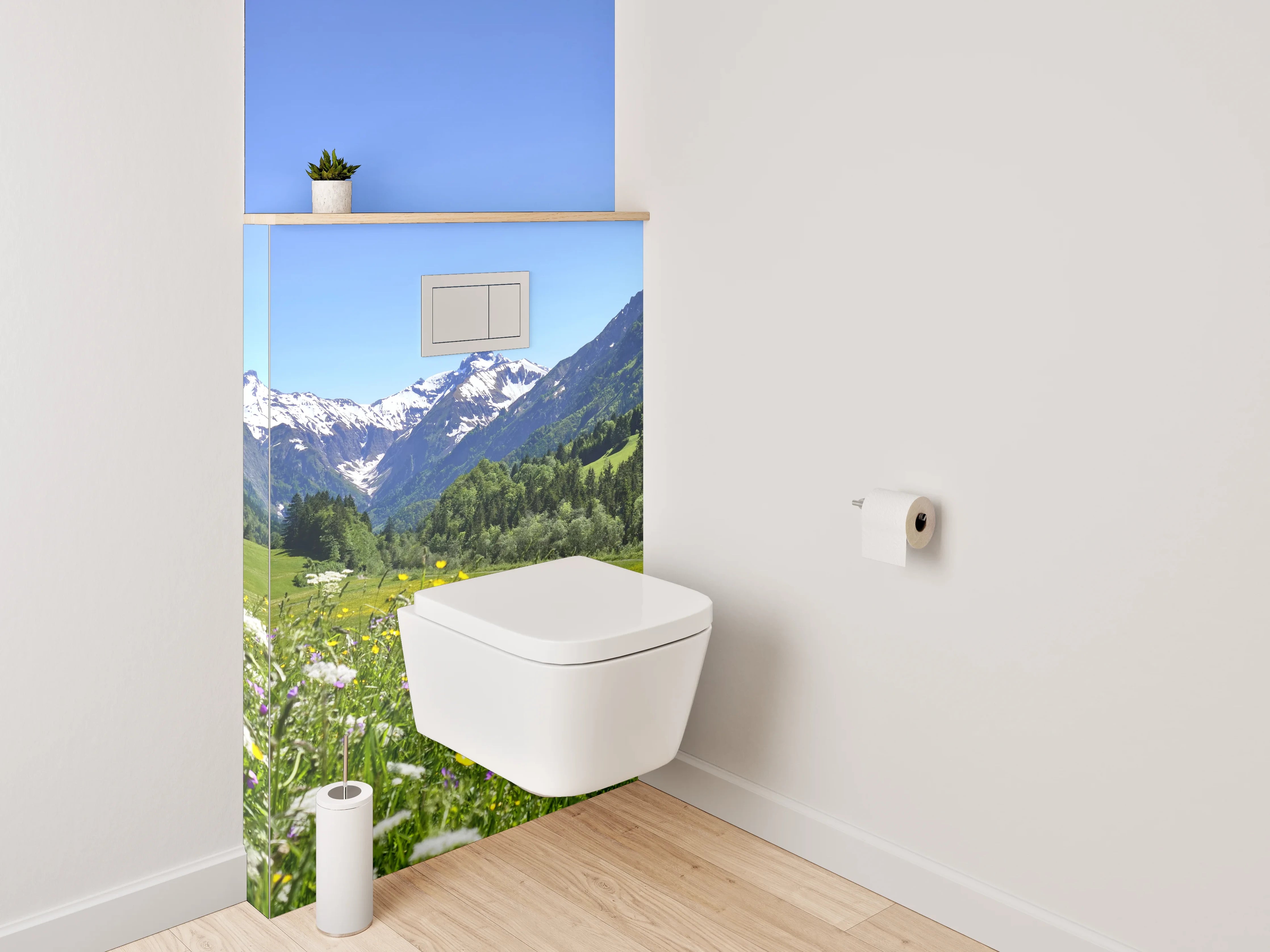 WC-Rückwand - Alpenpanorama mit Blumenwiese