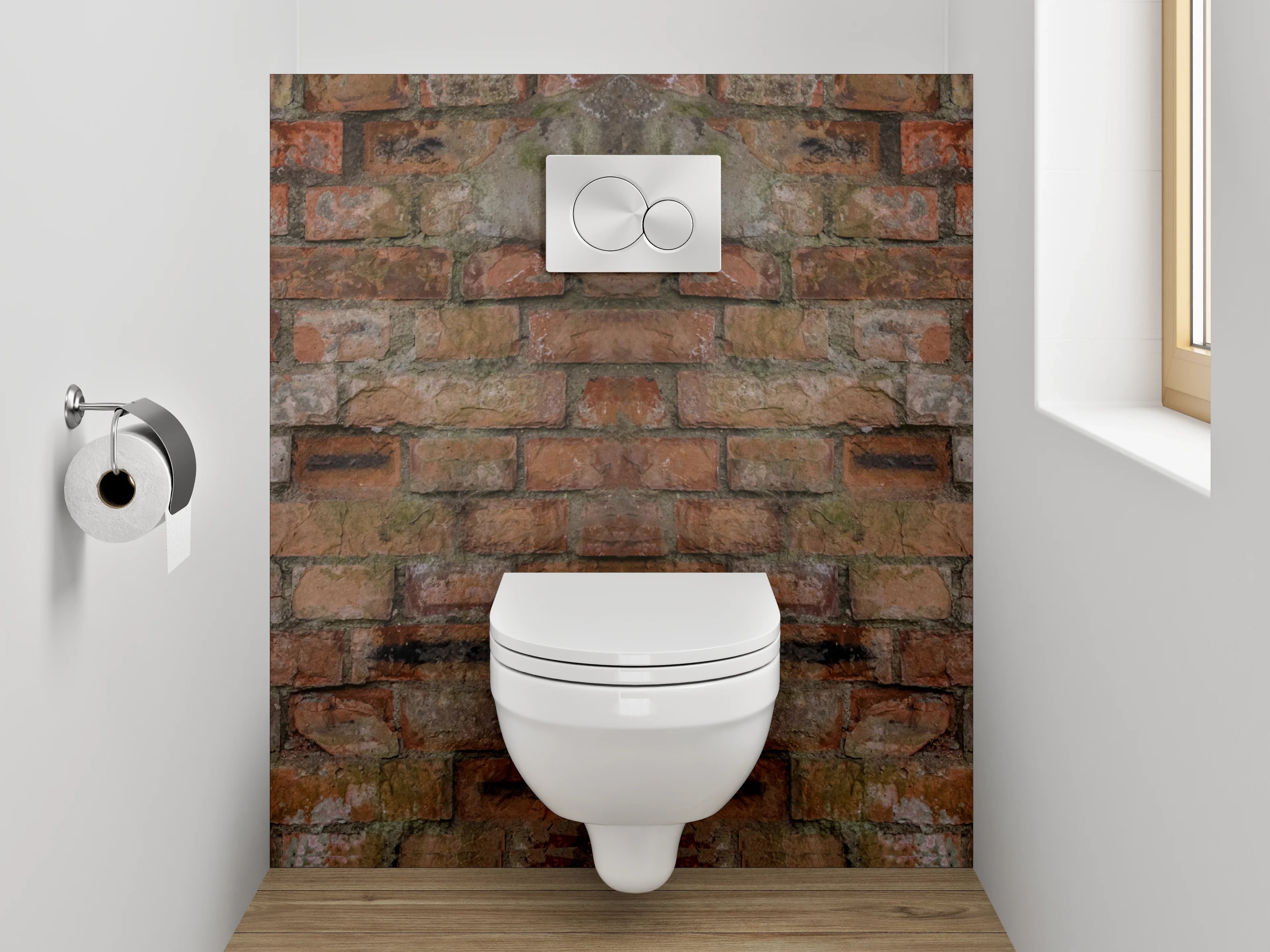 WC-Rückwand - Alte Backsteinwand Spiegelung