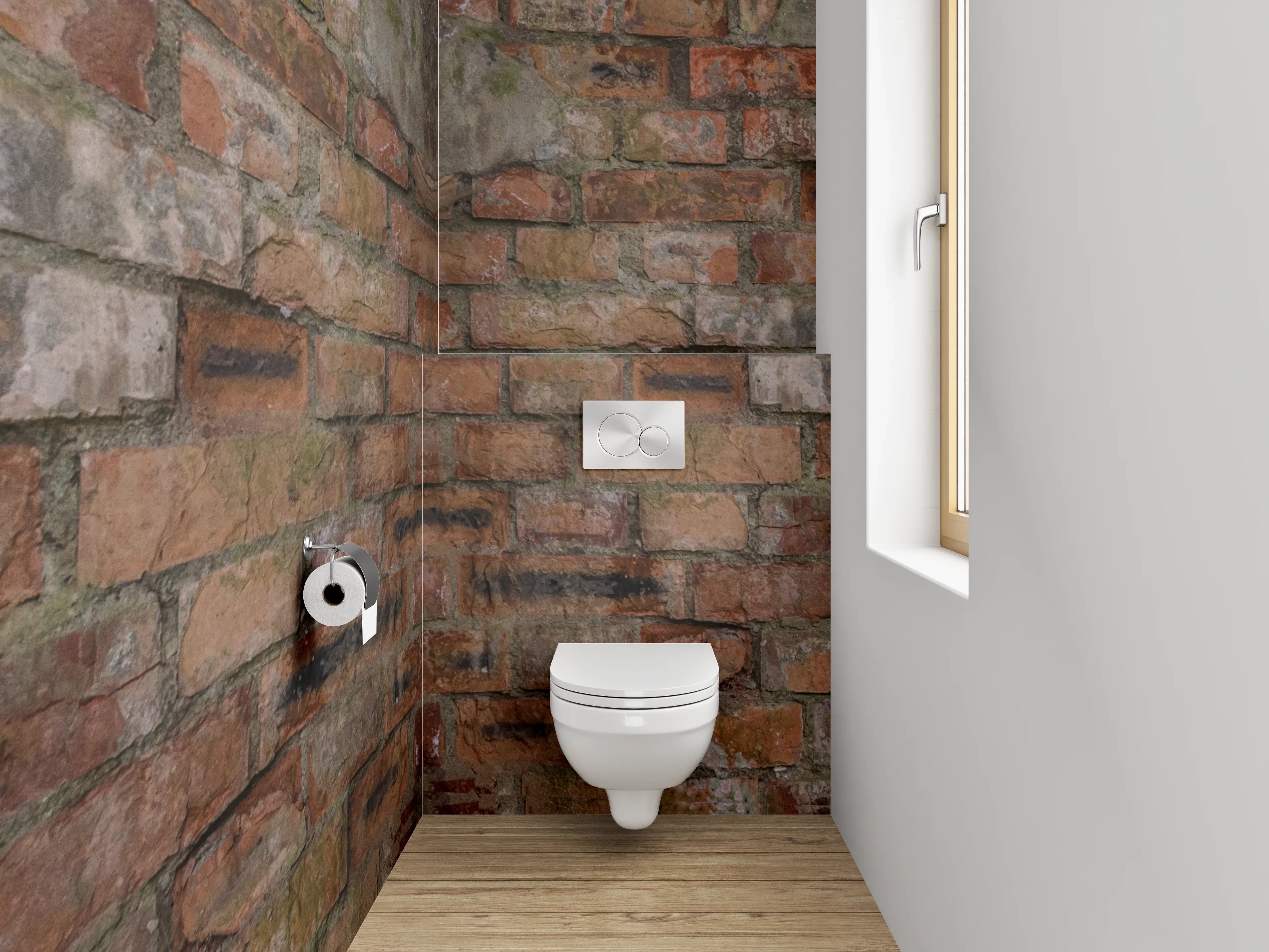 WC-Rückwand - Alte Backsteinwand Spiegelung