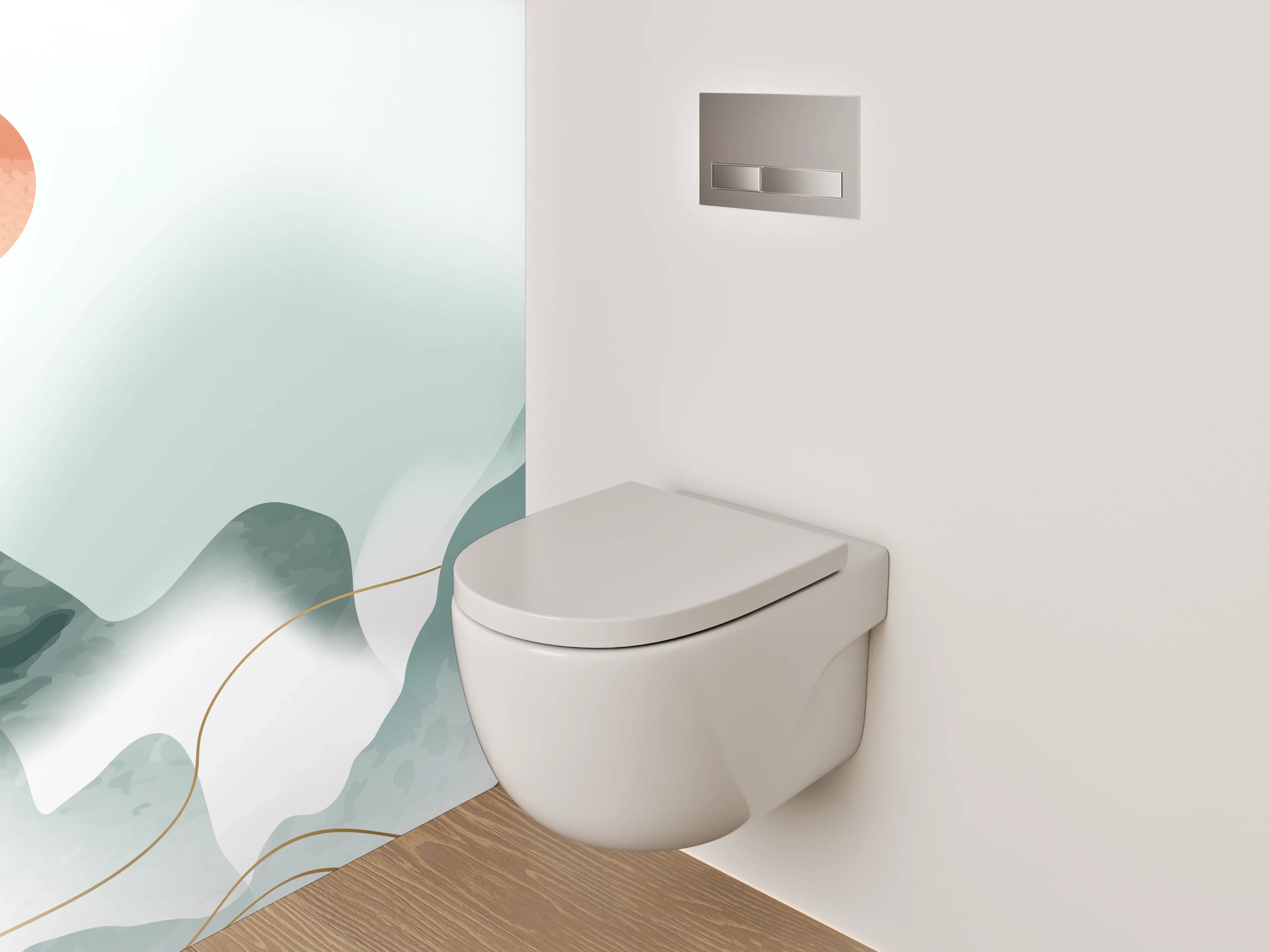 WC-Rückwand - Aquarell Berge und Kraniche minimalistisch