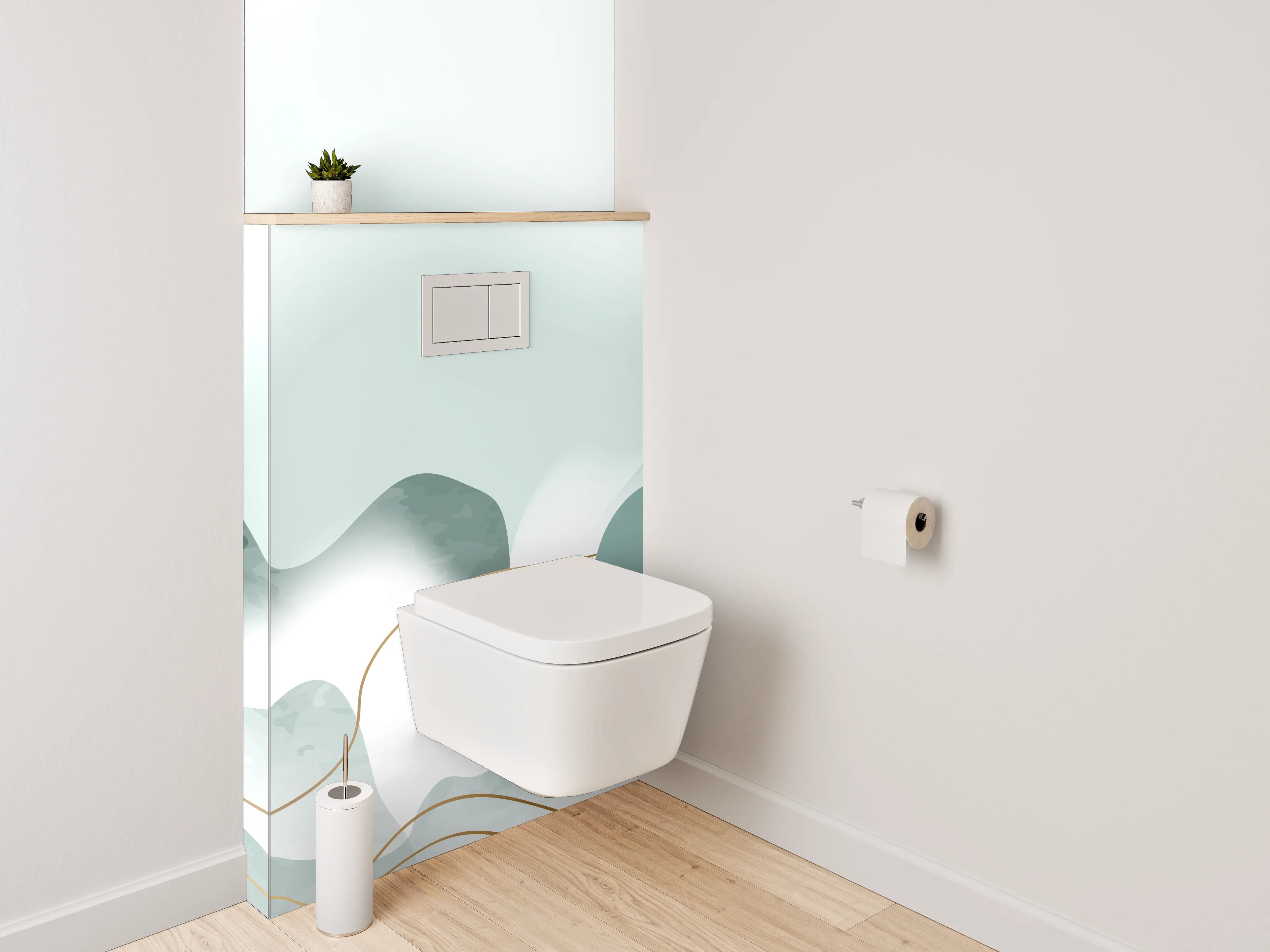 WC-Rückwand - Aquarell Berge und Kraniche minimalistisch