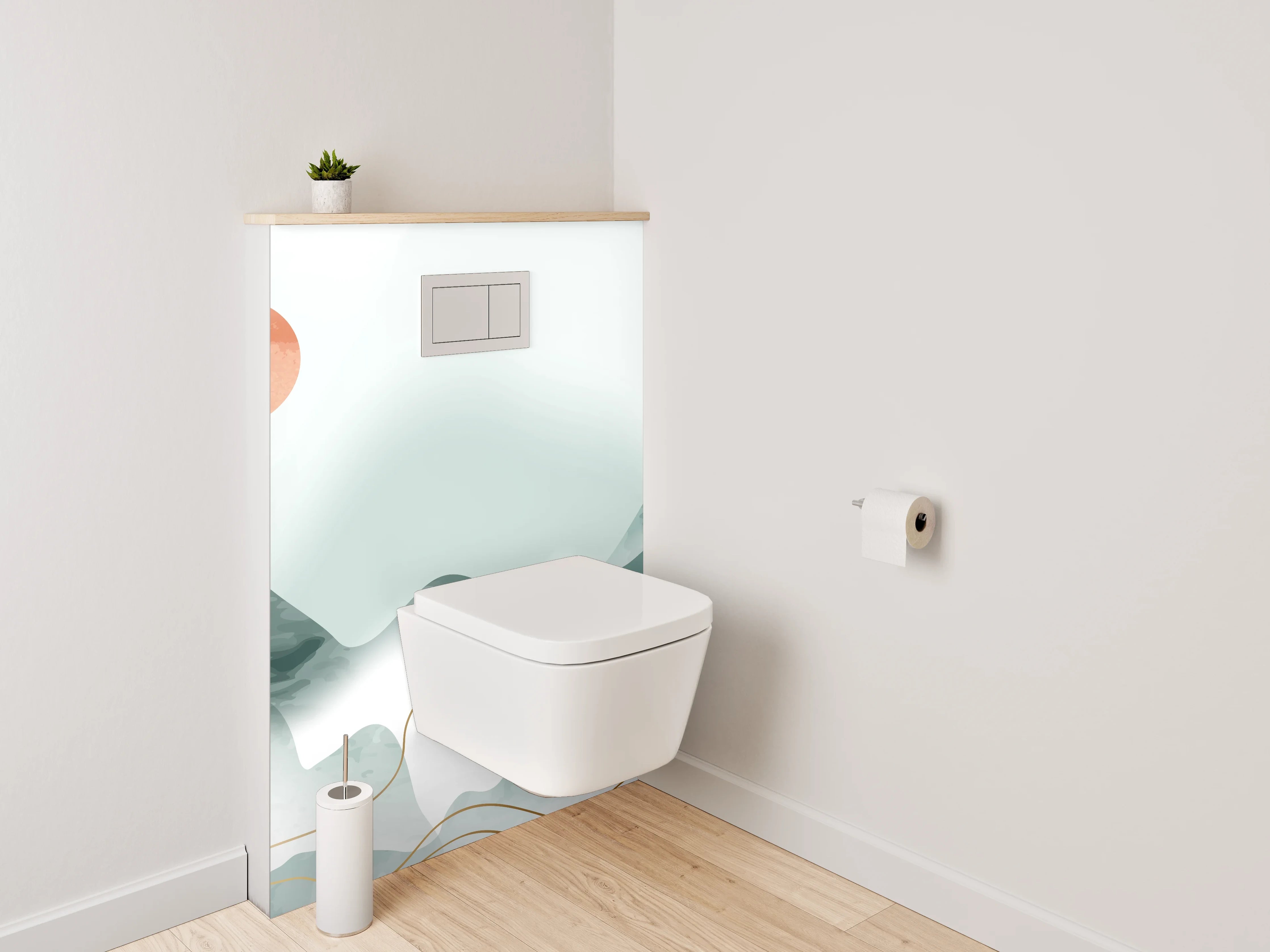 WC-Rückwand - Aquarell Berge und Kraniche minimalistisch