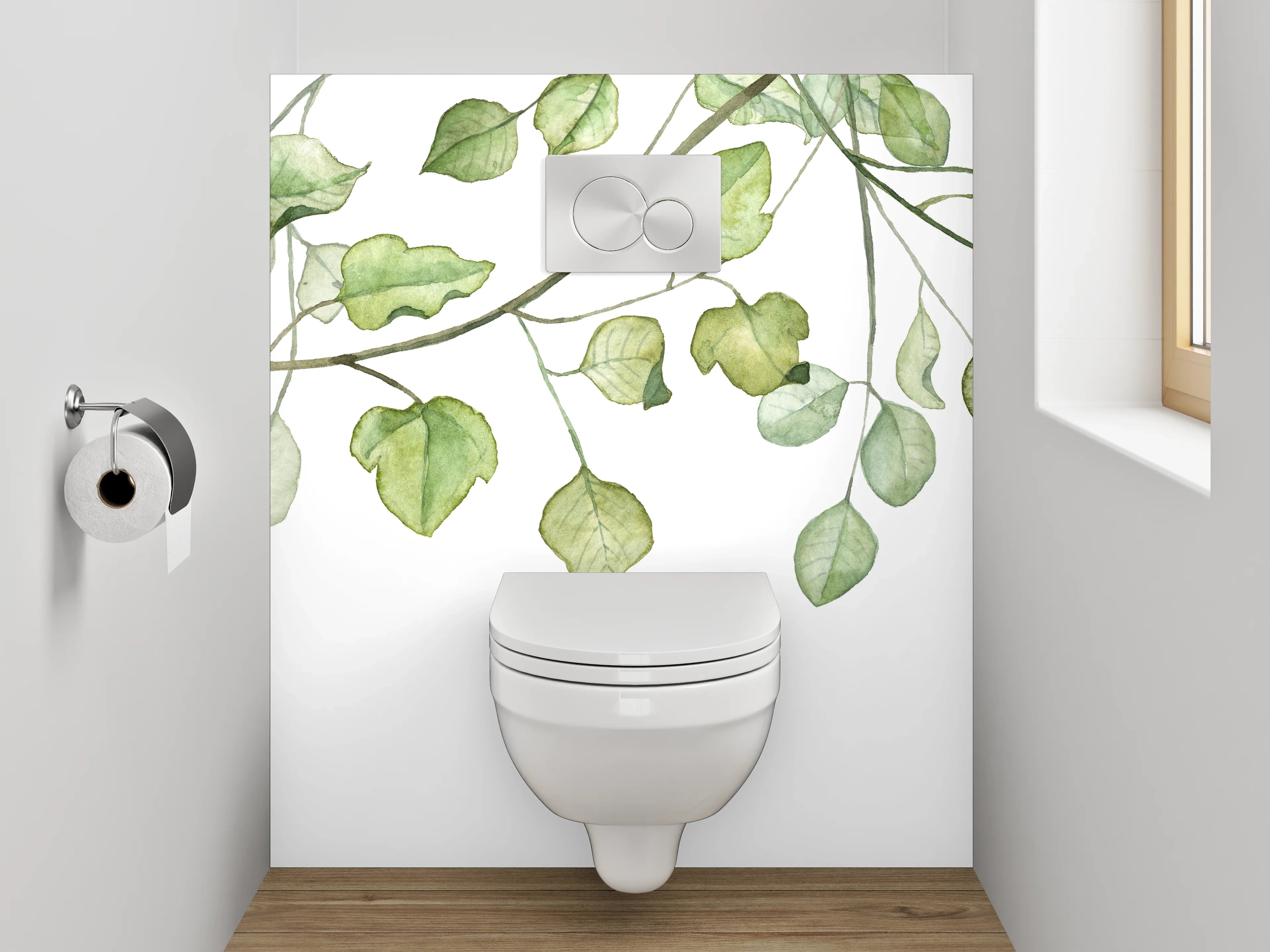 WC-Rückwand - Aquarell Blätter Girlande grün