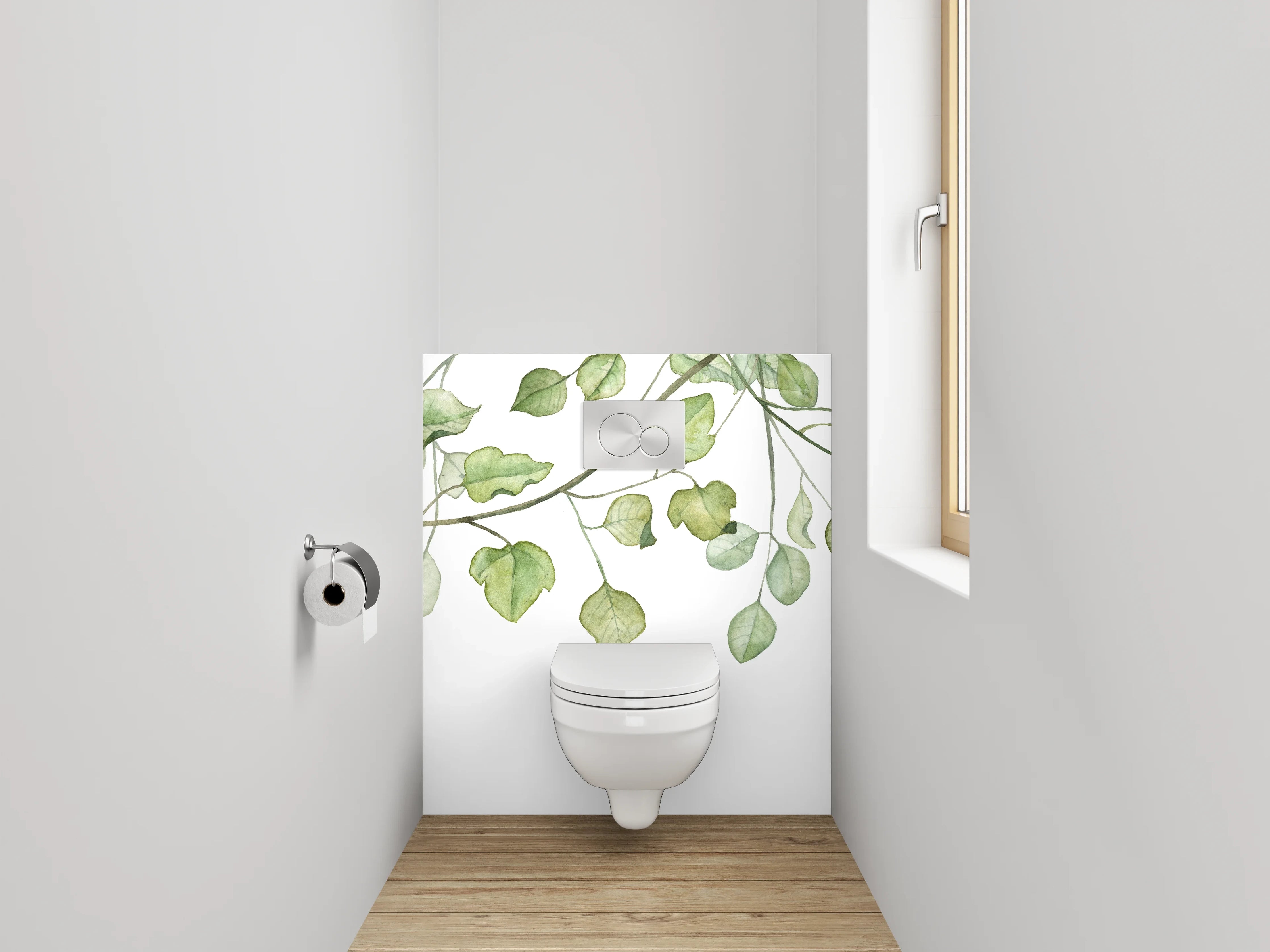 WC-Rückwand - Aquarell Blätter Girlande grün