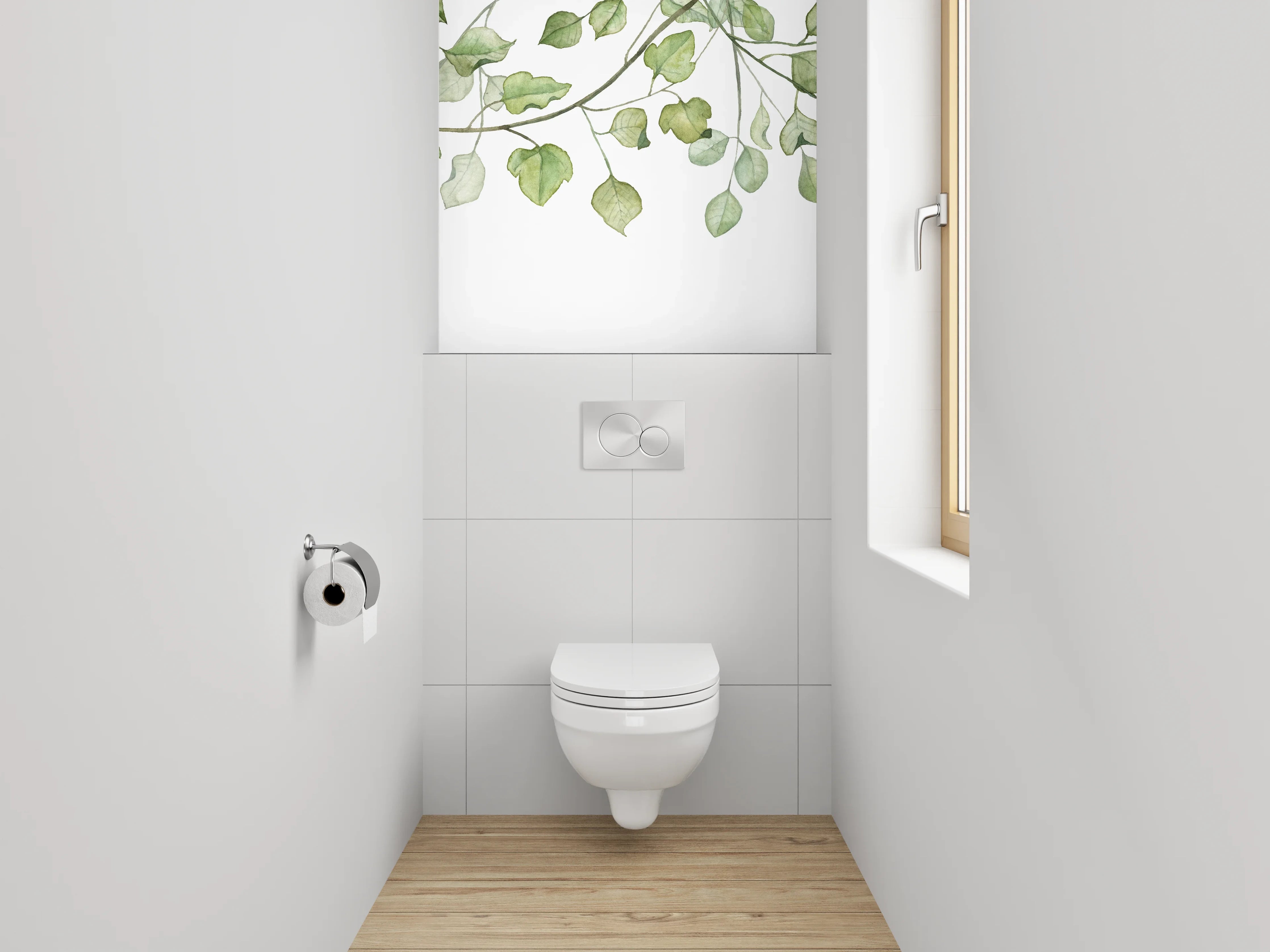 WC-Rückwand - Aquarell Blätter Girlande grün