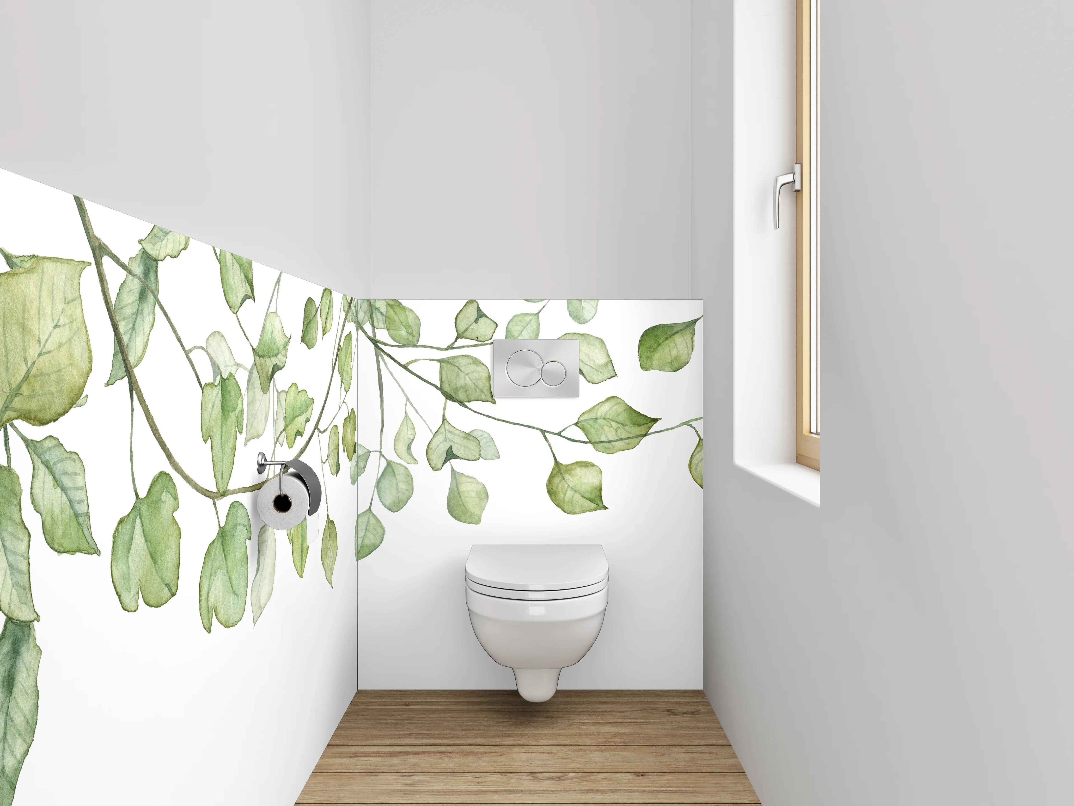 WC-Rückwand - Aquarell Blätter Girlande grün