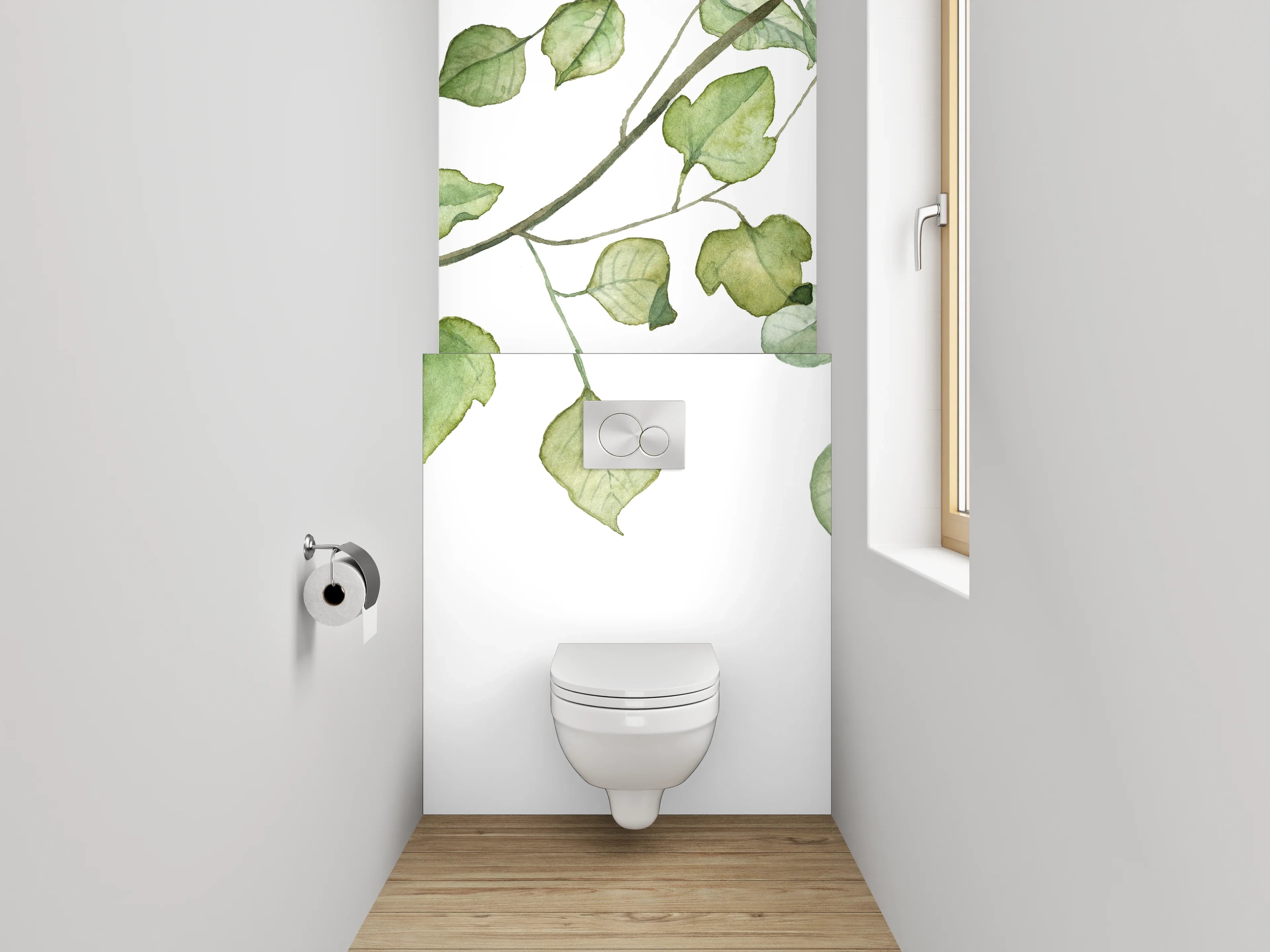 WC-Rückwand - Aquarell Blätter Girlande grün