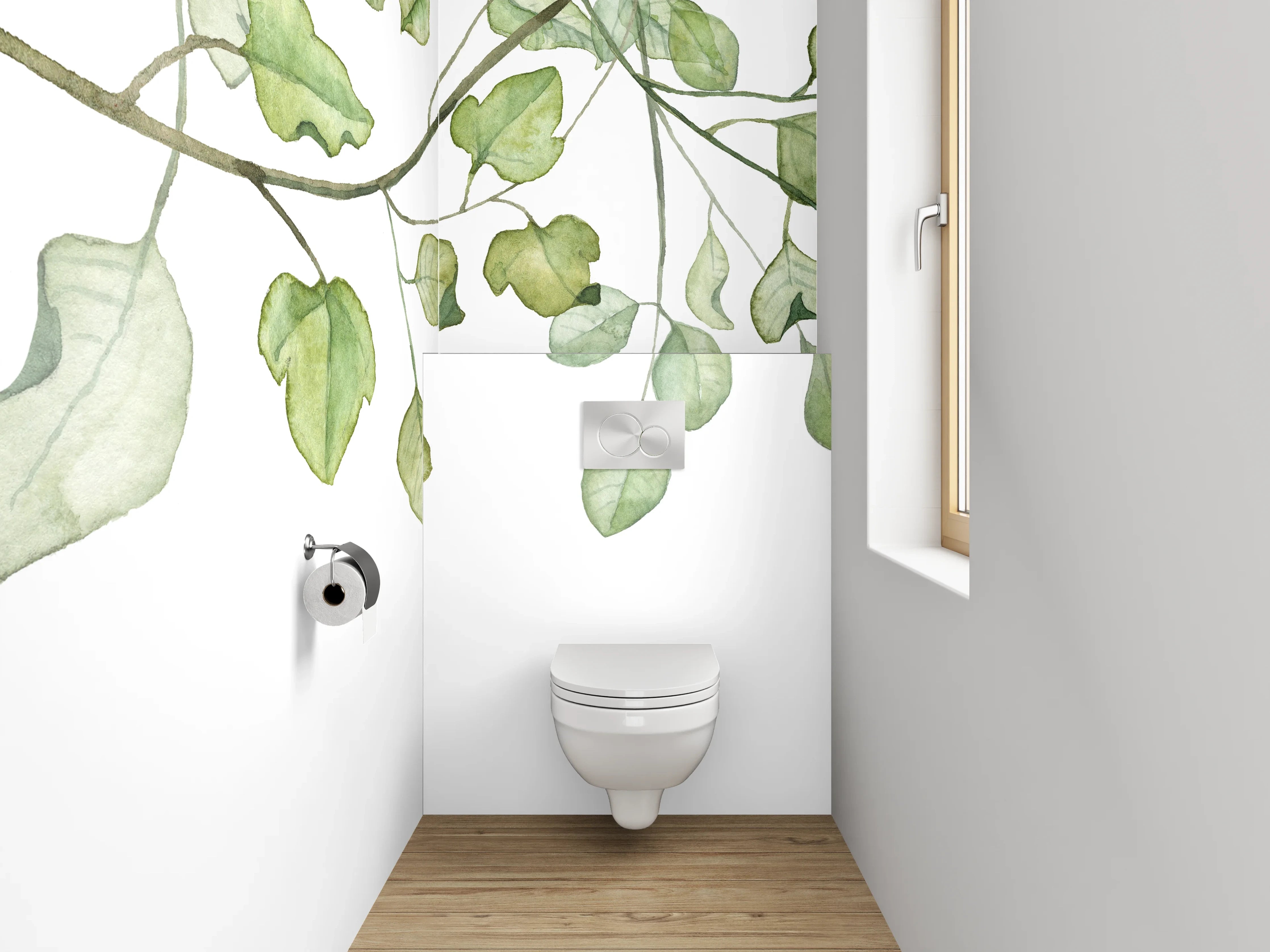 WC-Rückwand - Aquarell Blätter Girlande grün