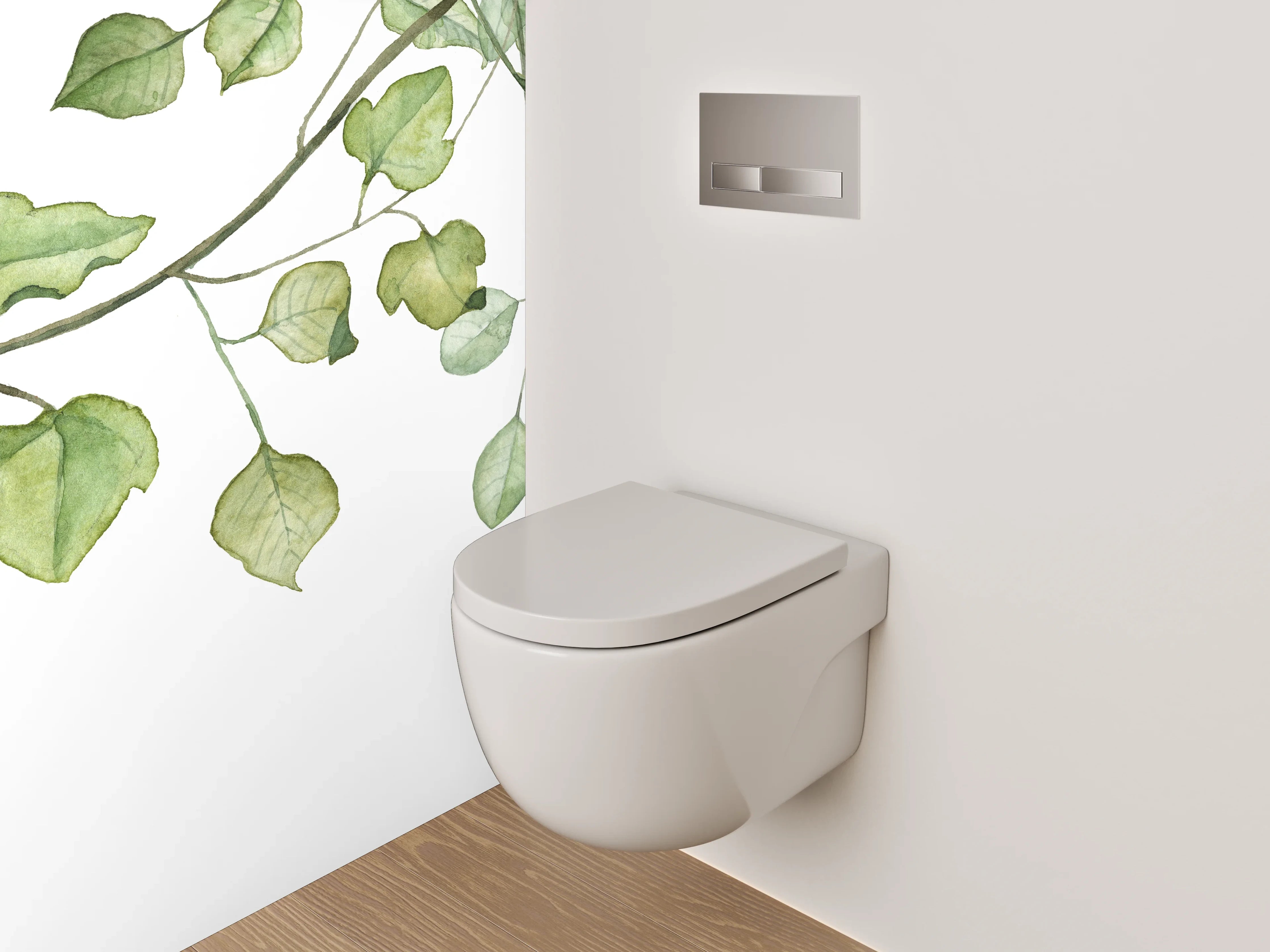 WC-Rückwand - Aquarell Blätter Girlande grün