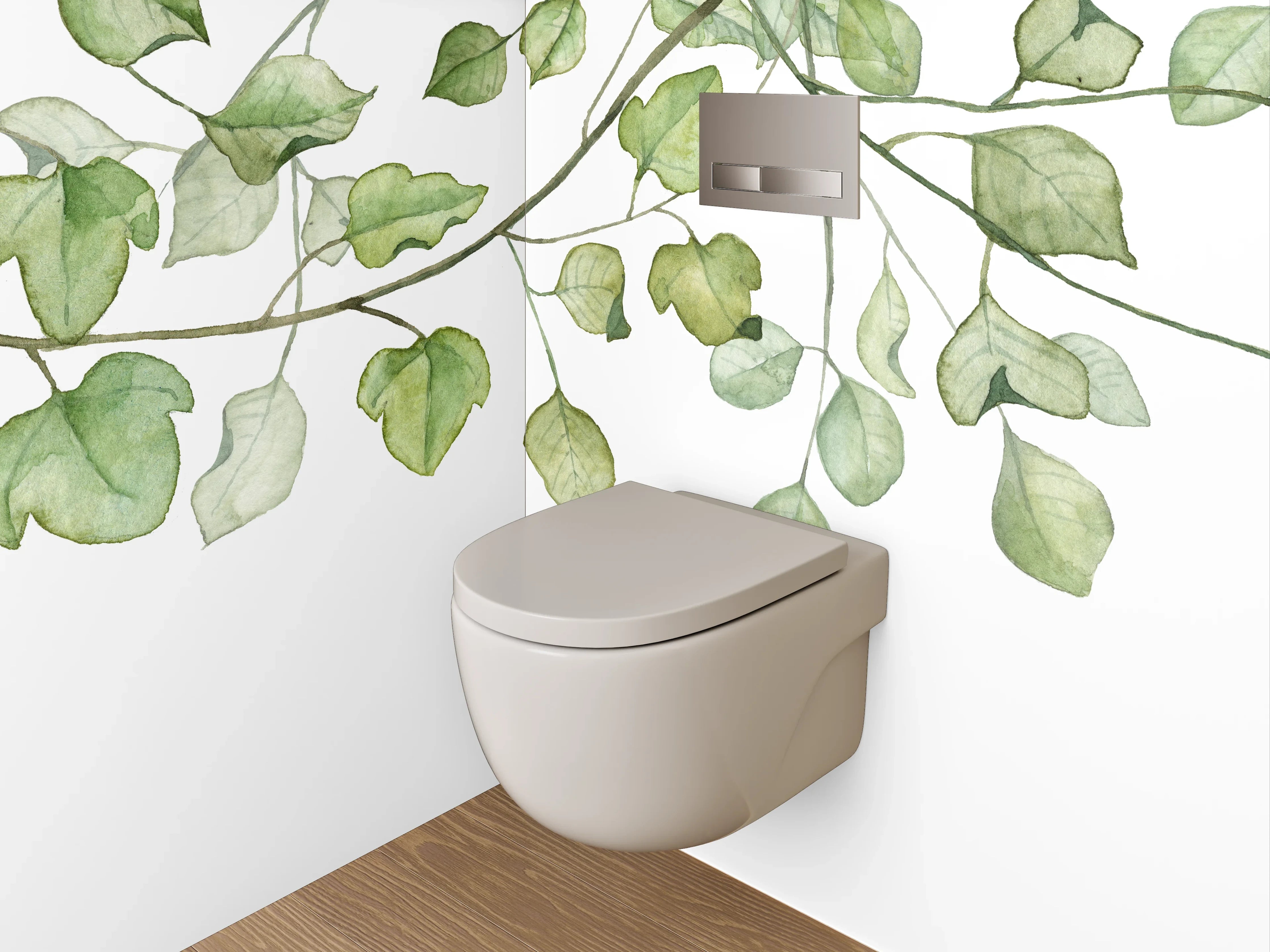 WC-Rückwand - Aquarell Blätter Girlande grün